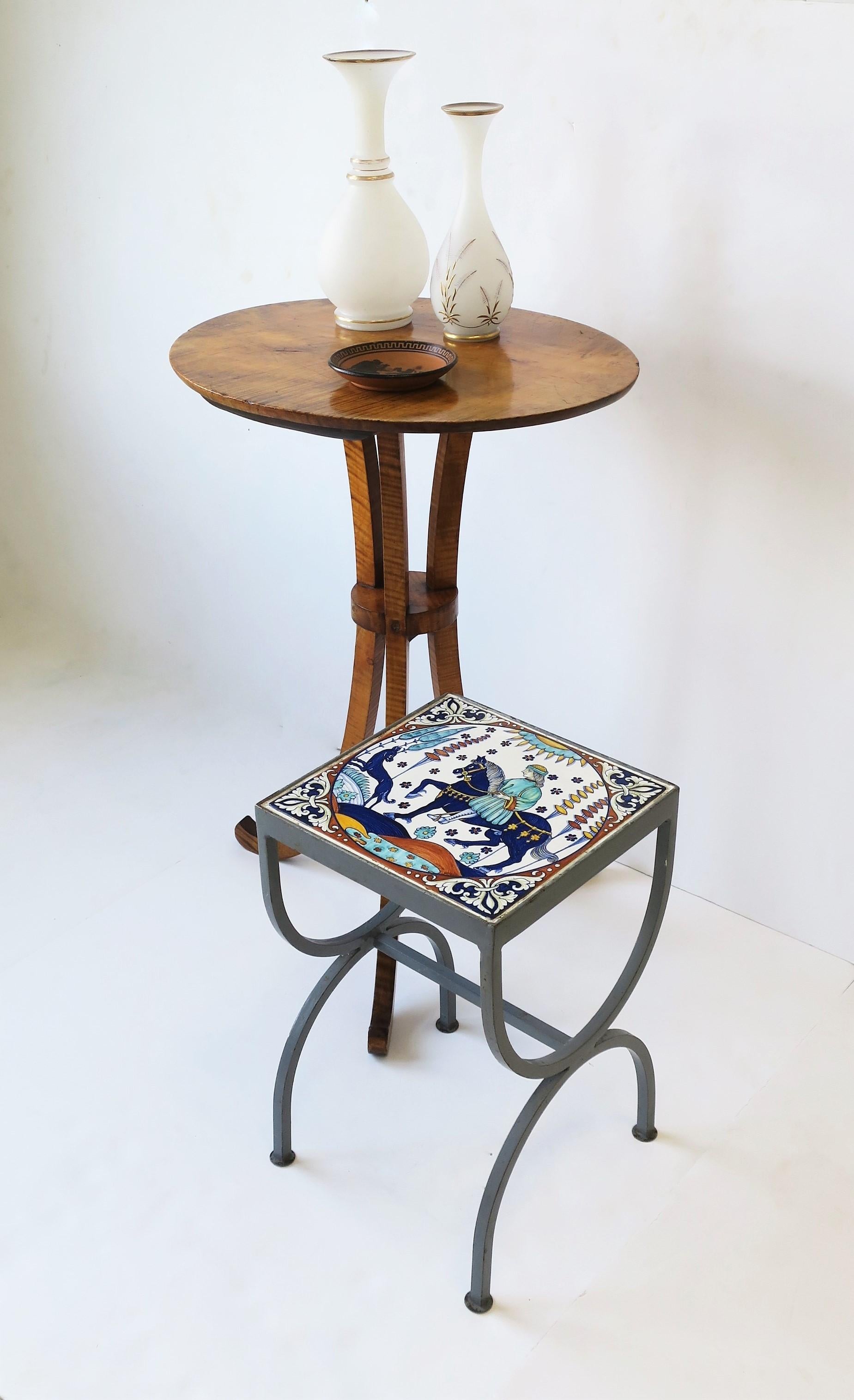 Tile Top Grey Metal Side or Drinks Table Indoors or Patio in the style of Hermes 5