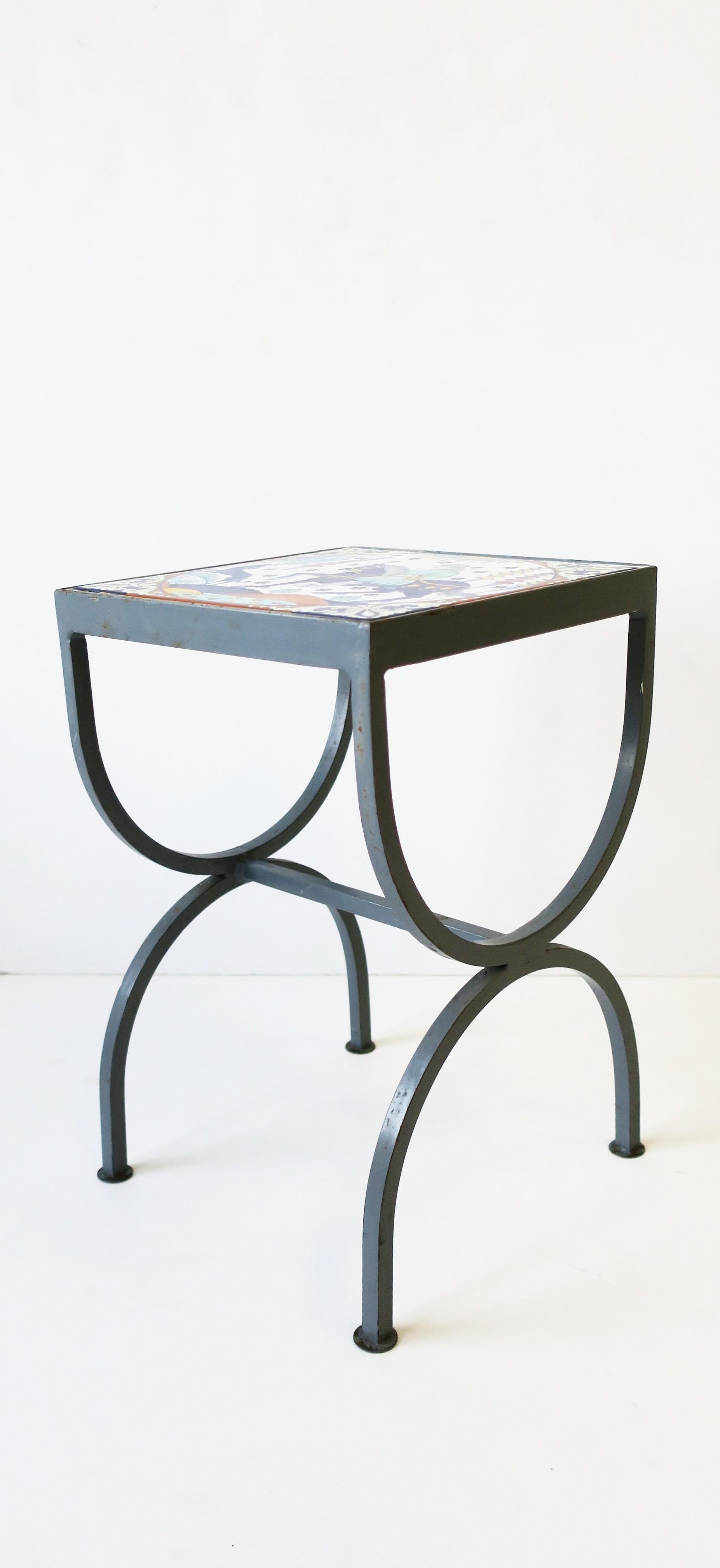 Tile Top Grey Metal Side or Drinks Table Indoors or Patio in the style of Hermes 7