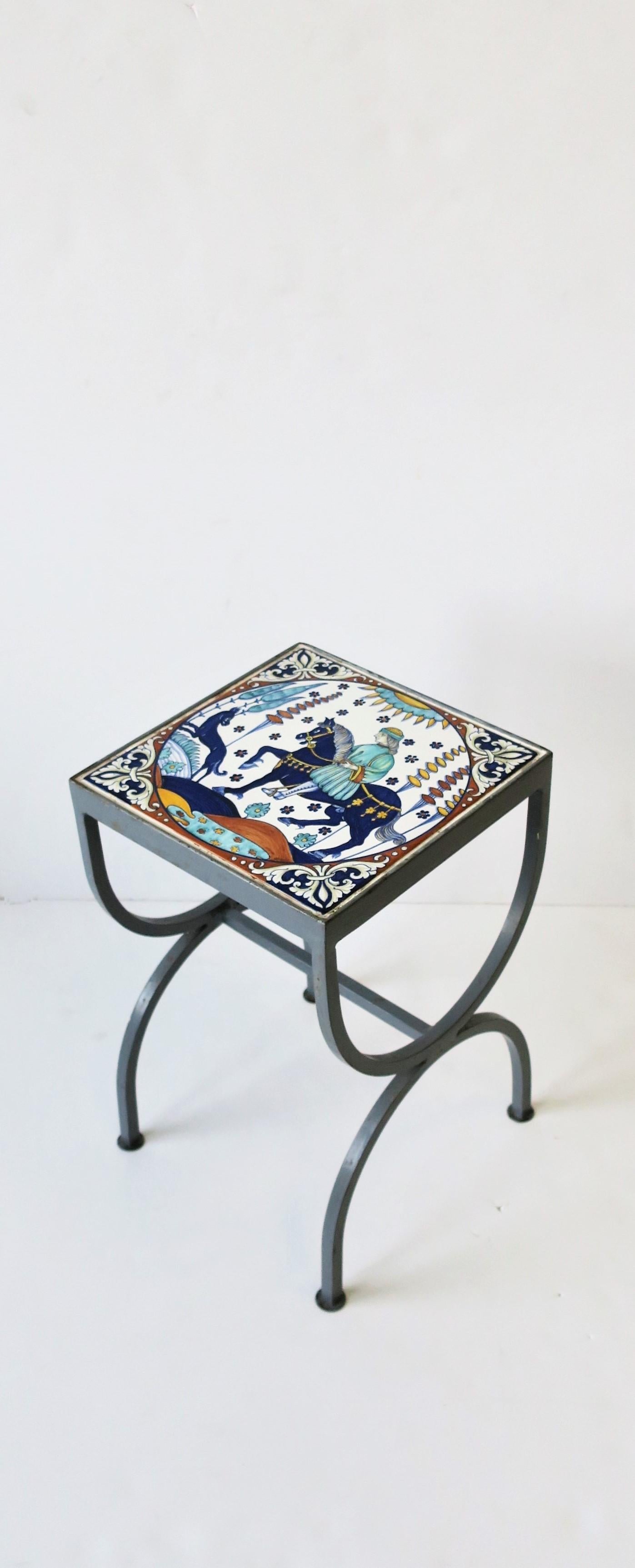 metal table with tile top