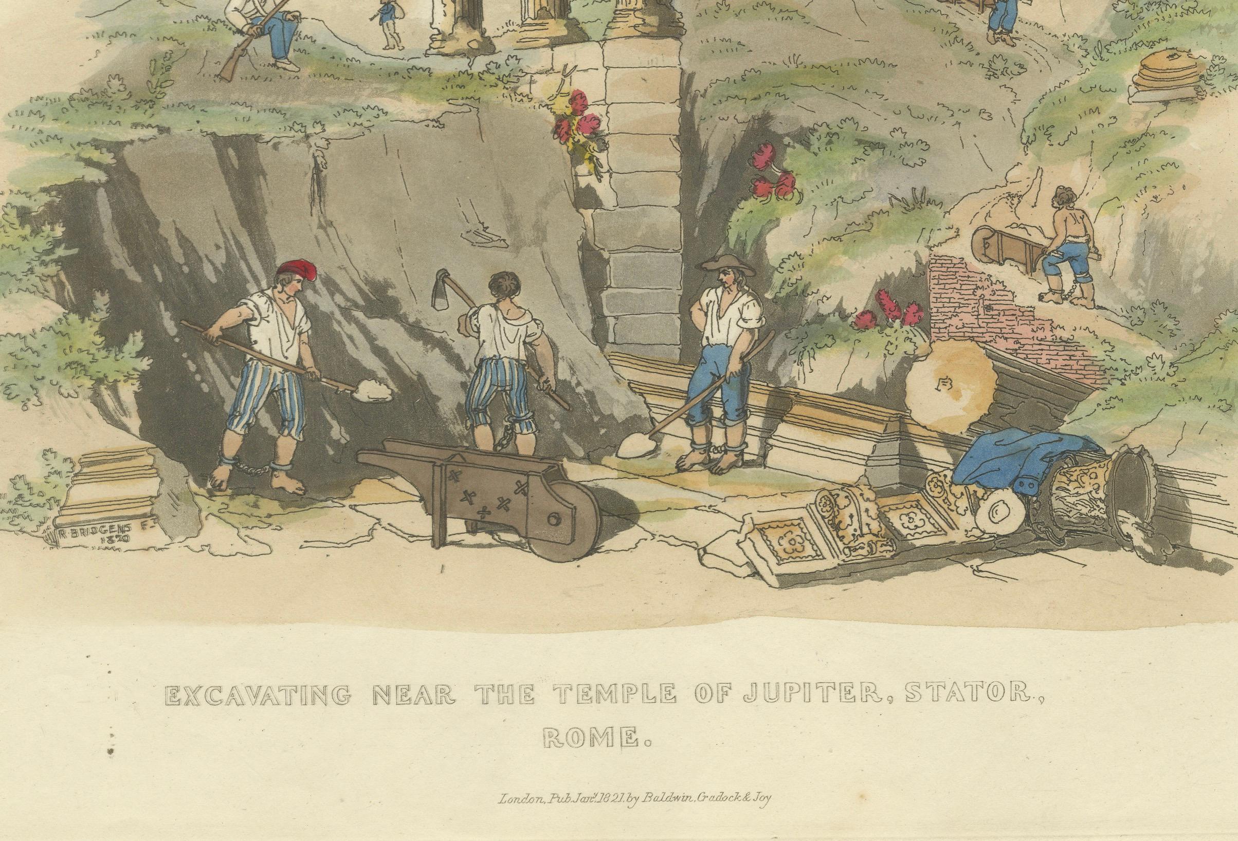 Début du XIXe siècle Roman Excavation Print - 1820 Pinelli & Bridgens Etching en vente