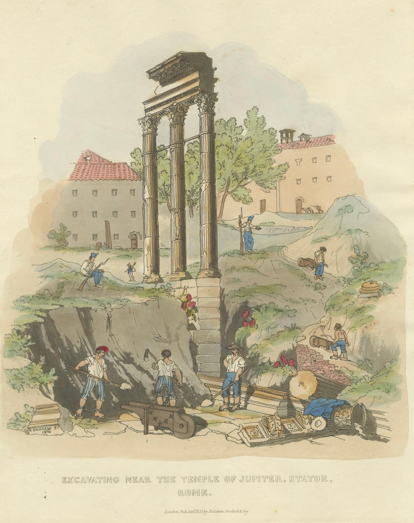Roman Excavation Print - 1820 Pinelli & Bridgens Etching en vente 1