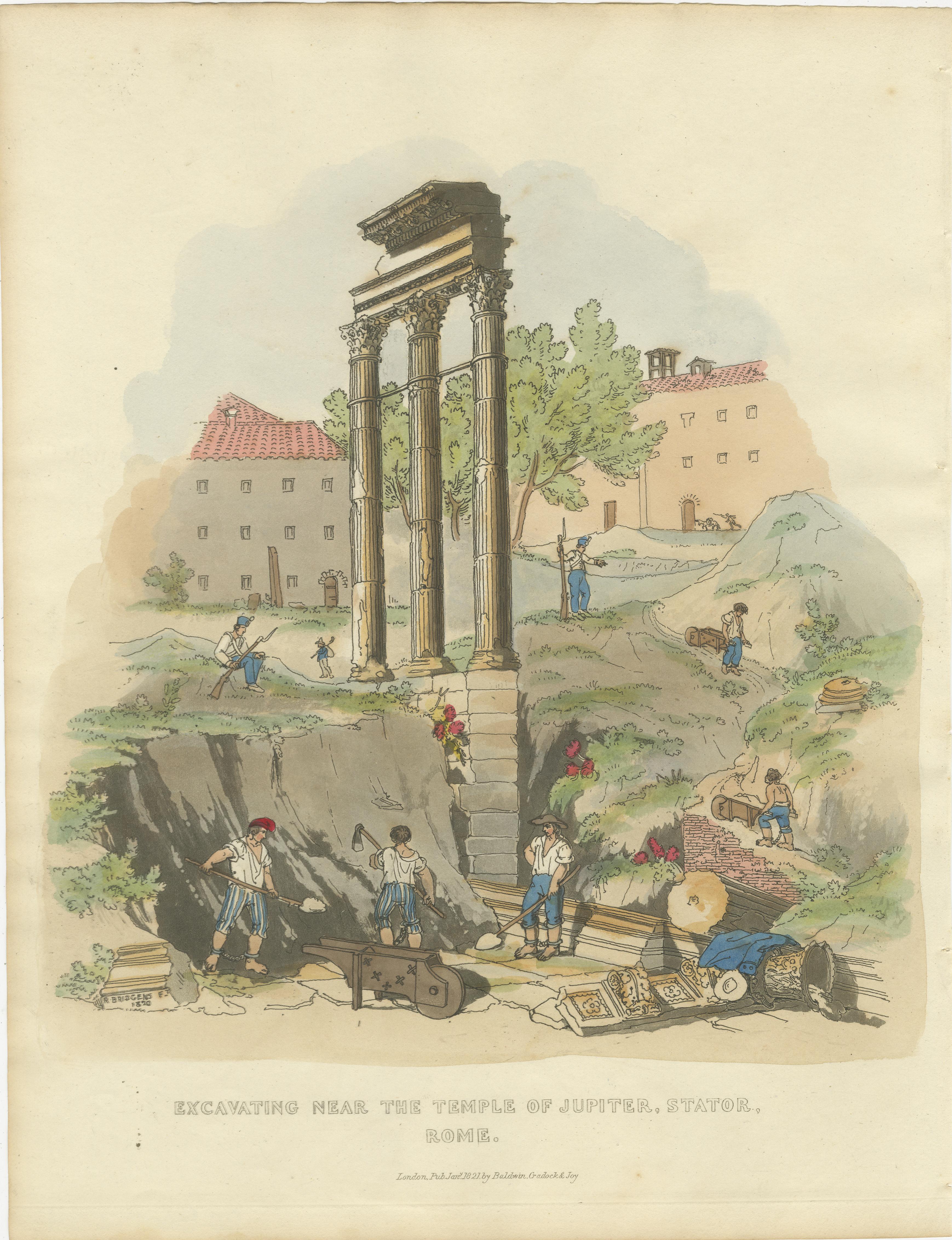 Roman Excavation Print - 1820 Pinelli & Bridgens Etching en vente 2