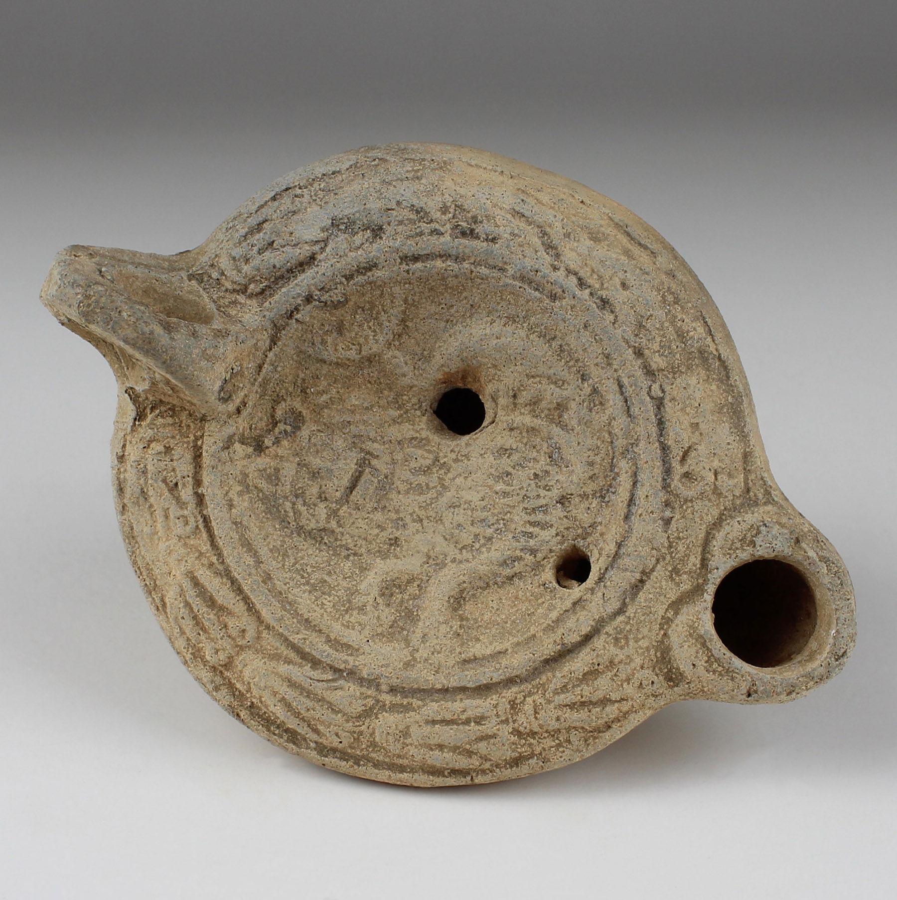 Classical Roman Roman factory oil lamp with chimera, Type Bussière D X 4
