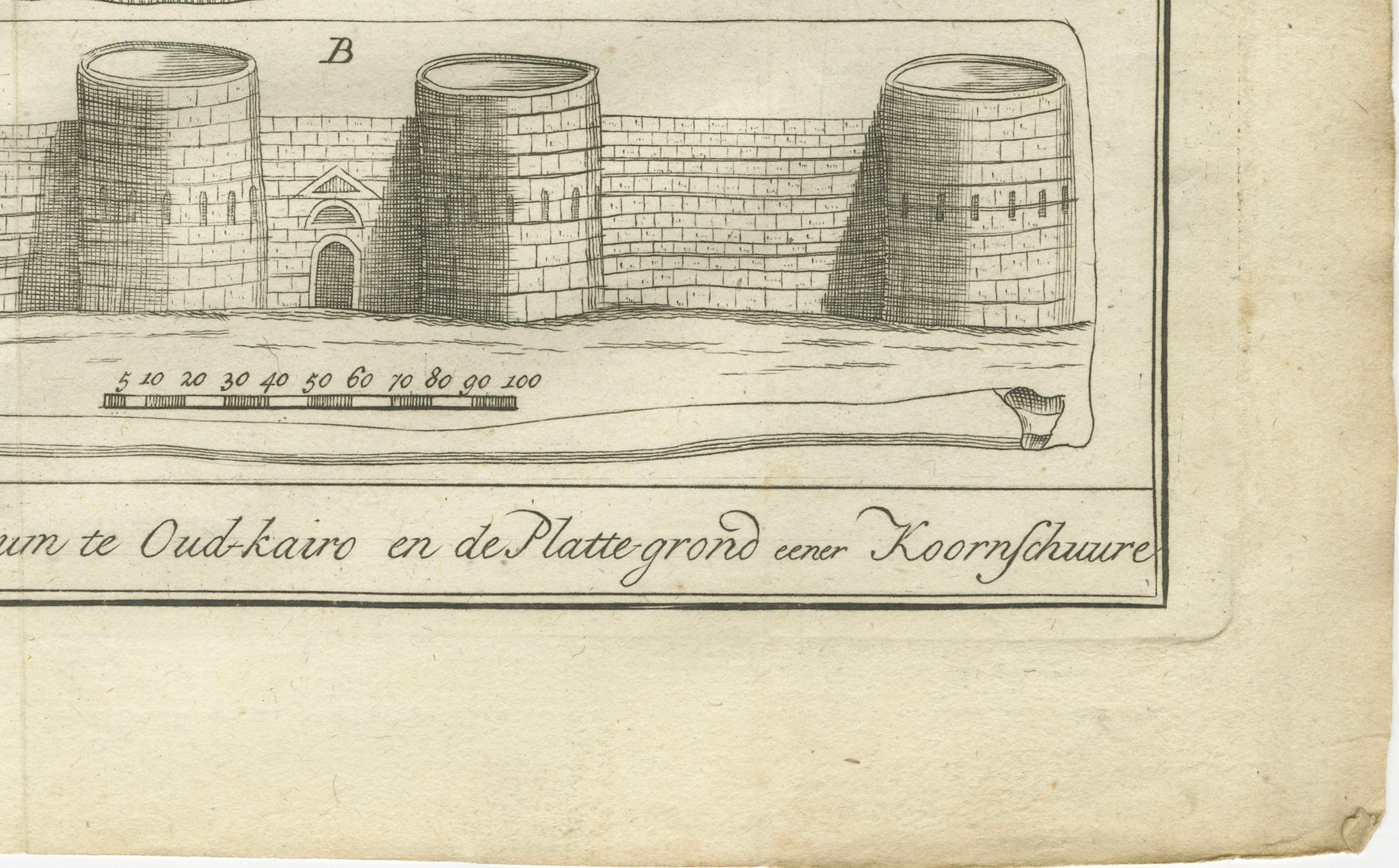 Planos de la Fortaleza Romana, el Viejo Cairo y el Antiguo Granero - Egipto Grabado, 1776

Descripción:
Este grabado arquitectónico original de 1776 presenta planos detallados y una elevación de una fortaleza romana en el Viejo Cairo, Egipto, junto