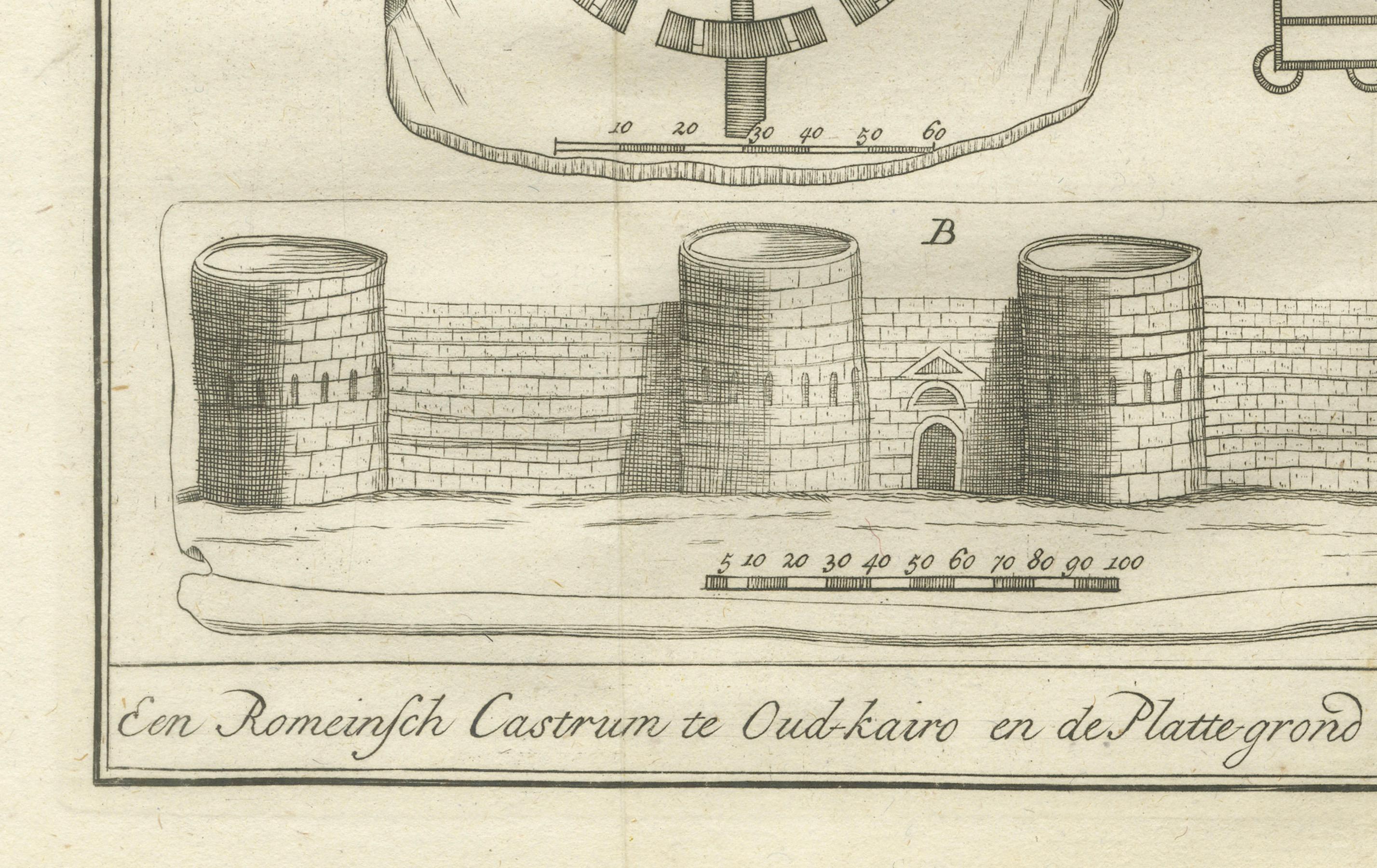 Fortaleza romana, El Cairo antiguo y planos del antiguo granero - Egipto Grabado, 1776 Holandés en venta