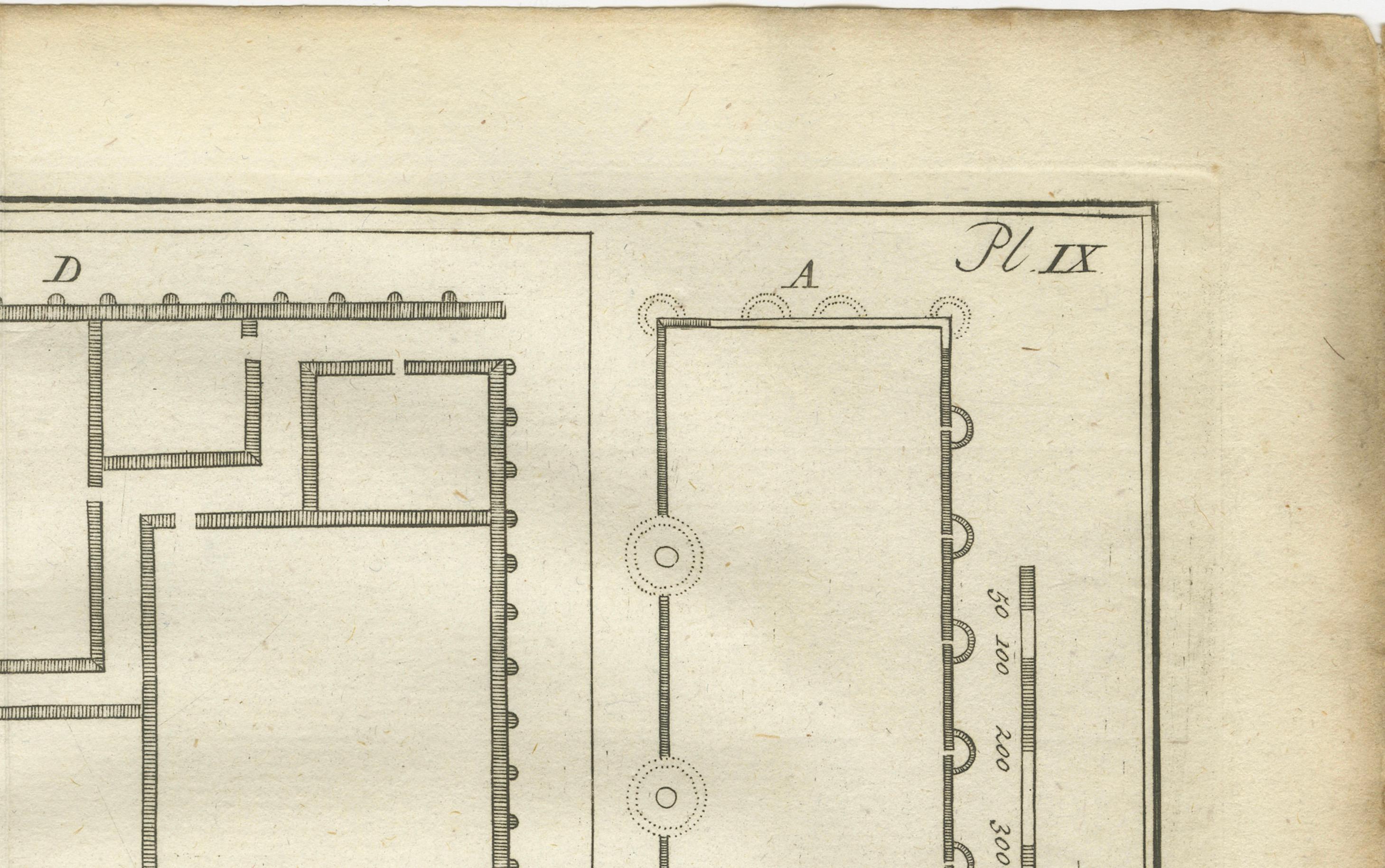 Fortaleza romana, El Cairo antiguo y planos del antiguo granero - Egipto Grabado, 1776 siglo XVIII en venta