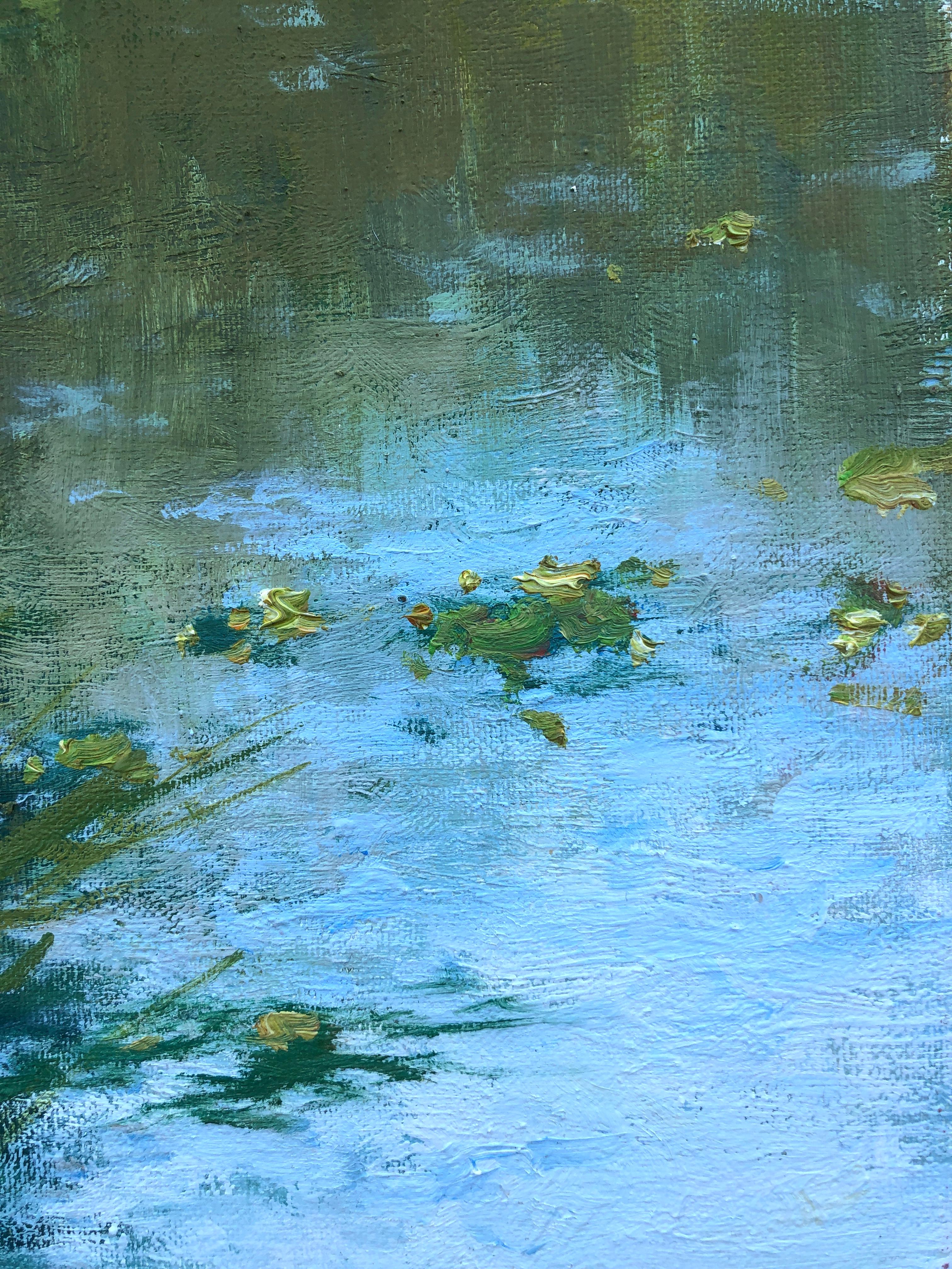 Young Woman by the River oil on canvas painting - Impressionist Painting by Roman Frances