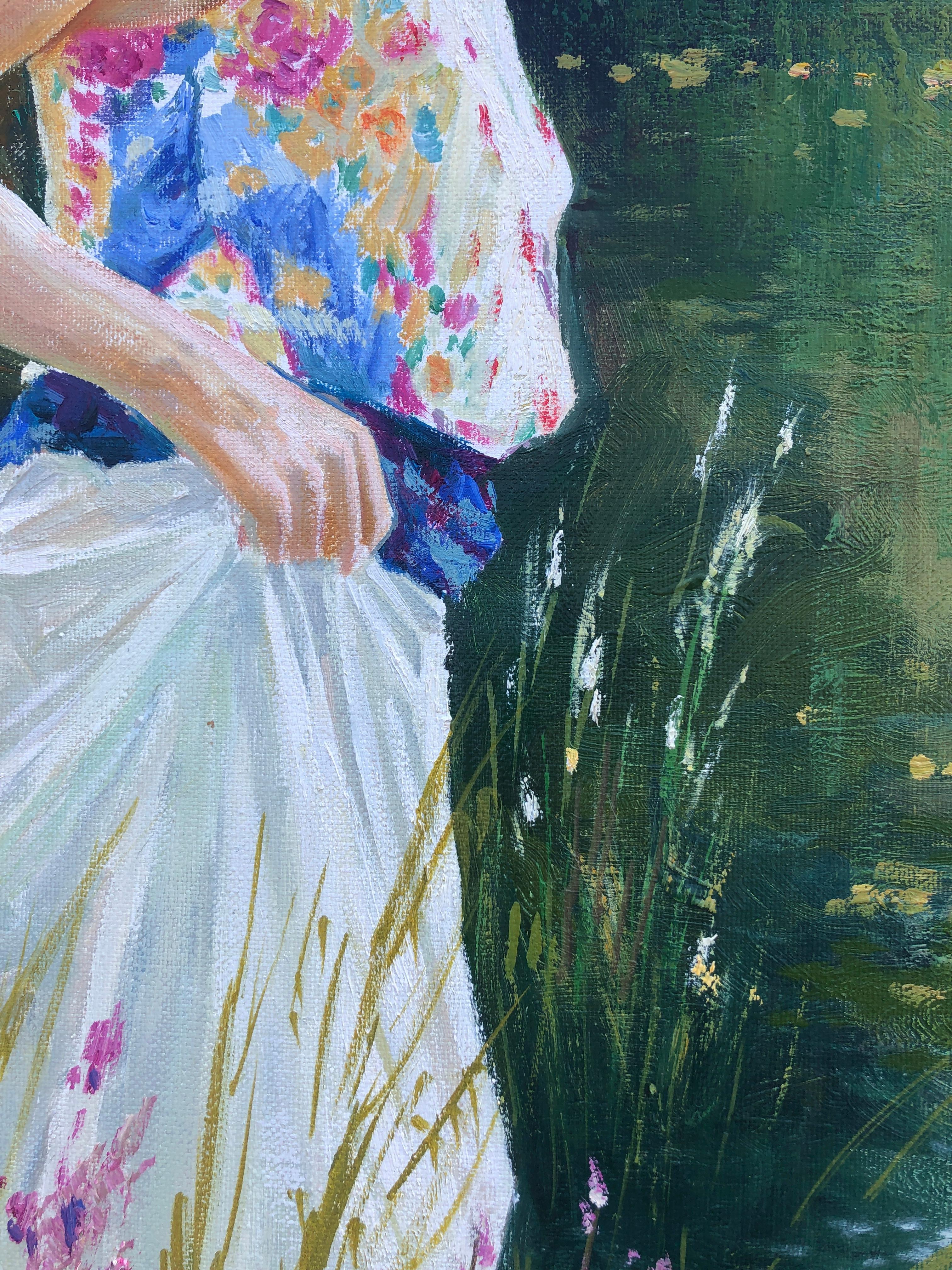 Young Woman by the River oil on canvas painting For Sale 1