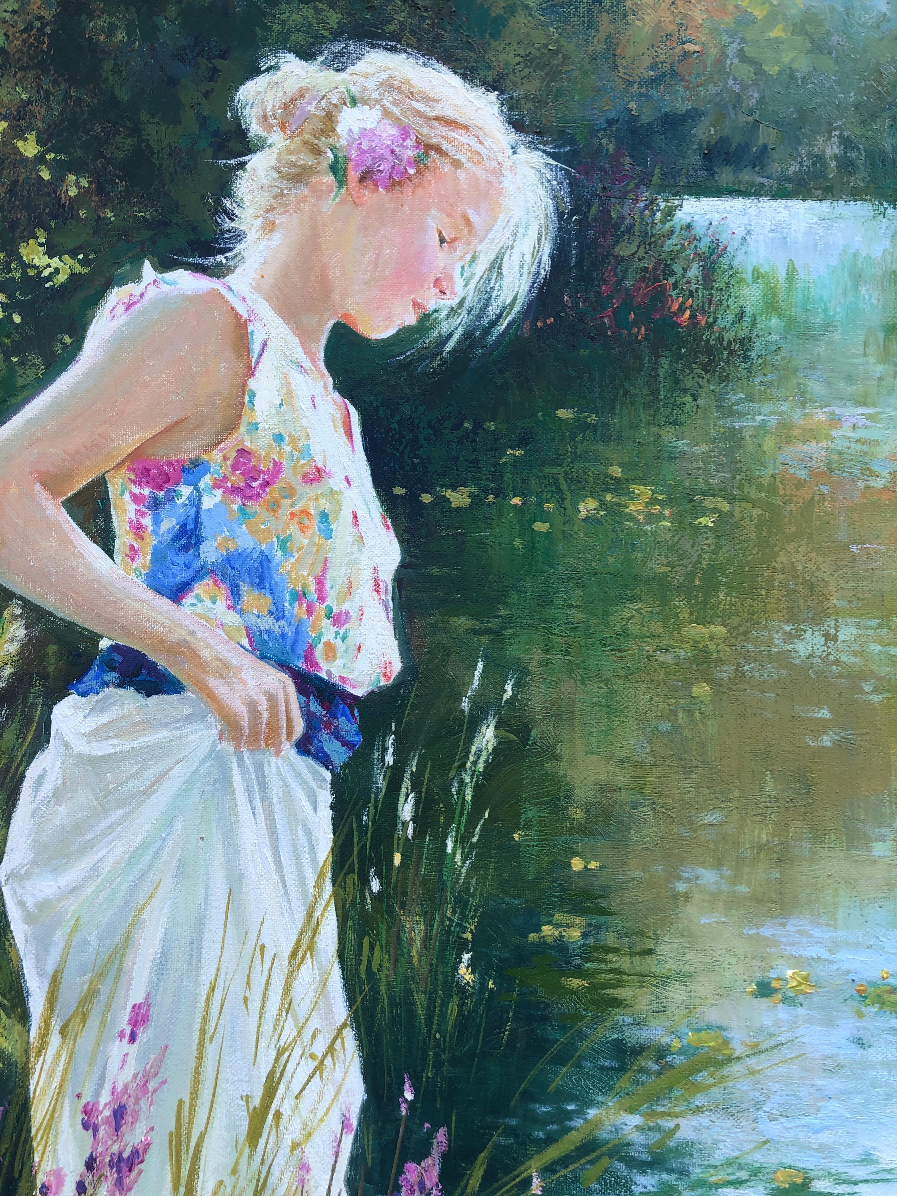 Young Woman by the River oil on canvas painting For Sale 2