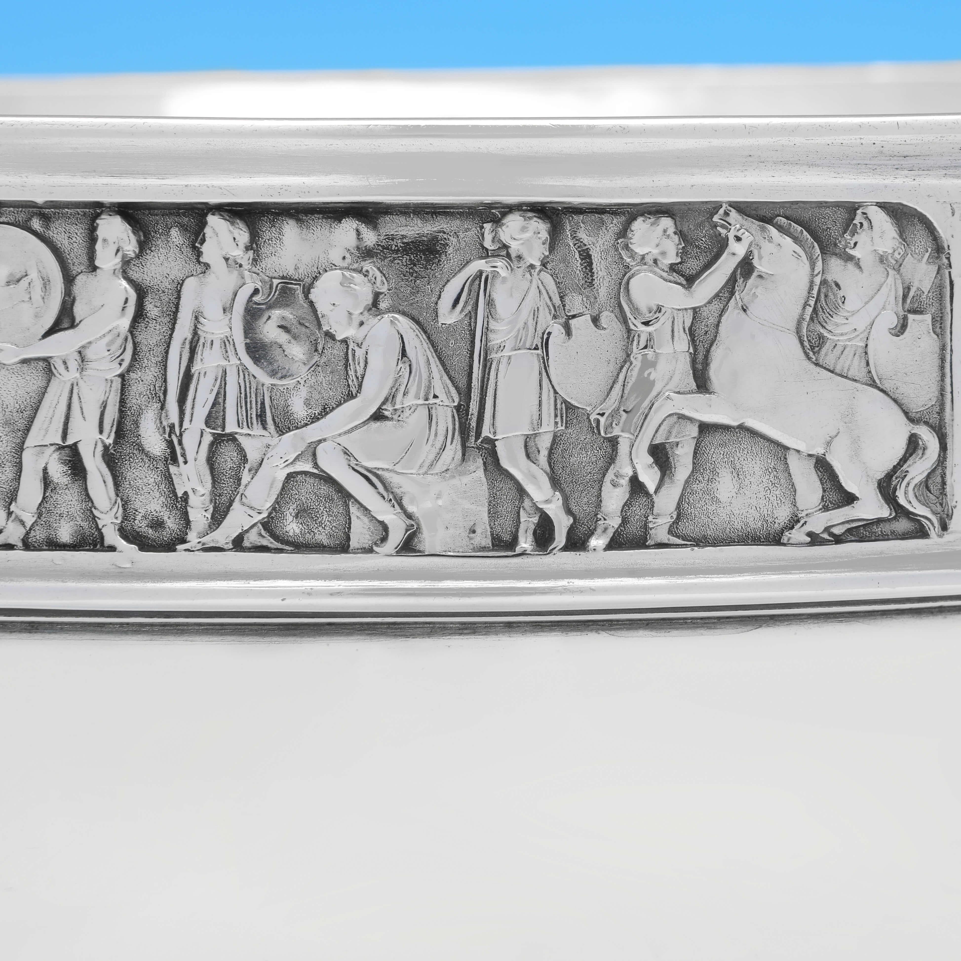 English Roman Frieze Victorian Antique Sterling Silver Bowl by Elkington & Co. For Sale