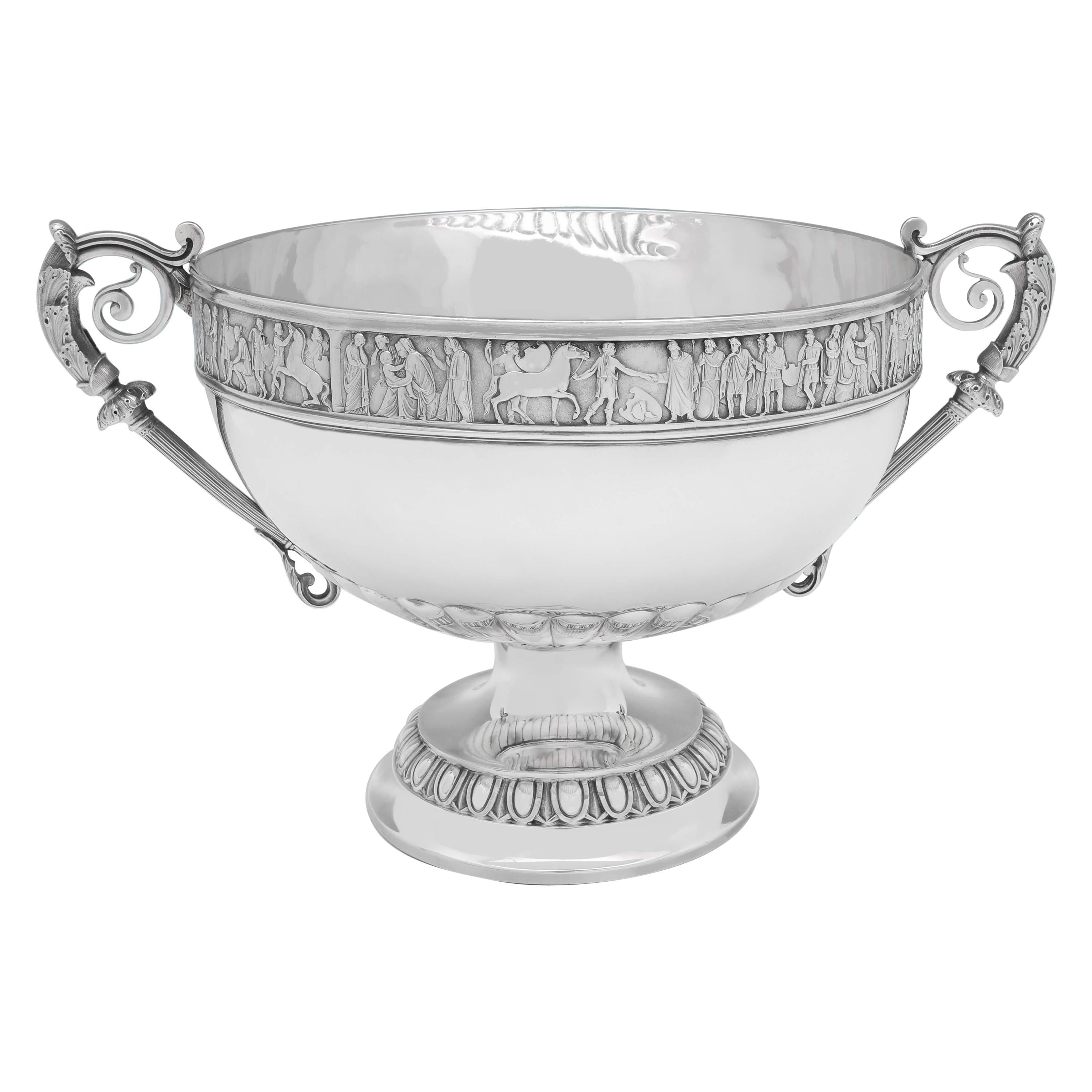 Roman Frieze Victorian Antique Sterling Silver Bowl by Elkington & Co. For Sale