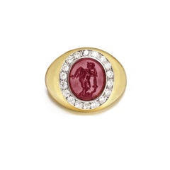 Roman Garnet Intaglio (1st cent. AD) depicting a Cupid /Eros 18 kt Gold Ring