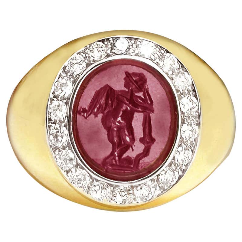 Ancient Roman 1st to 2nd Century Garnet Intaglio Ring Featuring Three ...