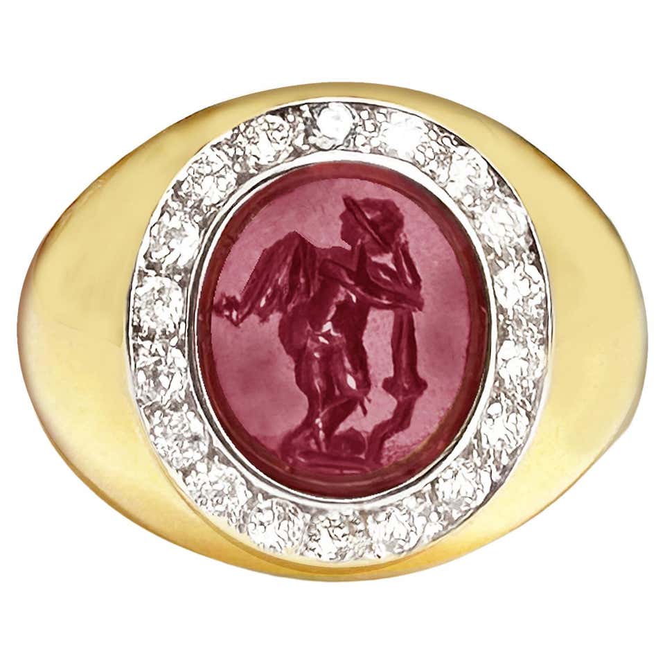 Ancient Roman 1st to 2nd Century Garnet Intaglio Ring Featuring Three ...