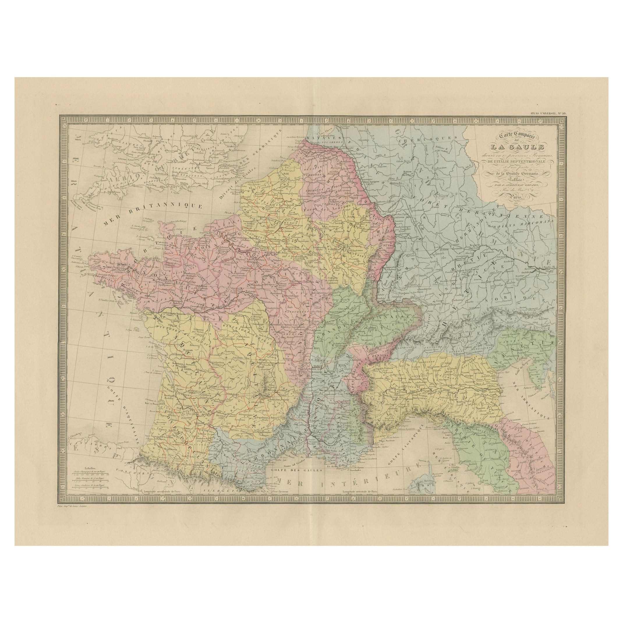 Roman Gaul 
Northern Italy – Antique Map of La Gaule by Andriveau-Goujon, 1861 For Sale