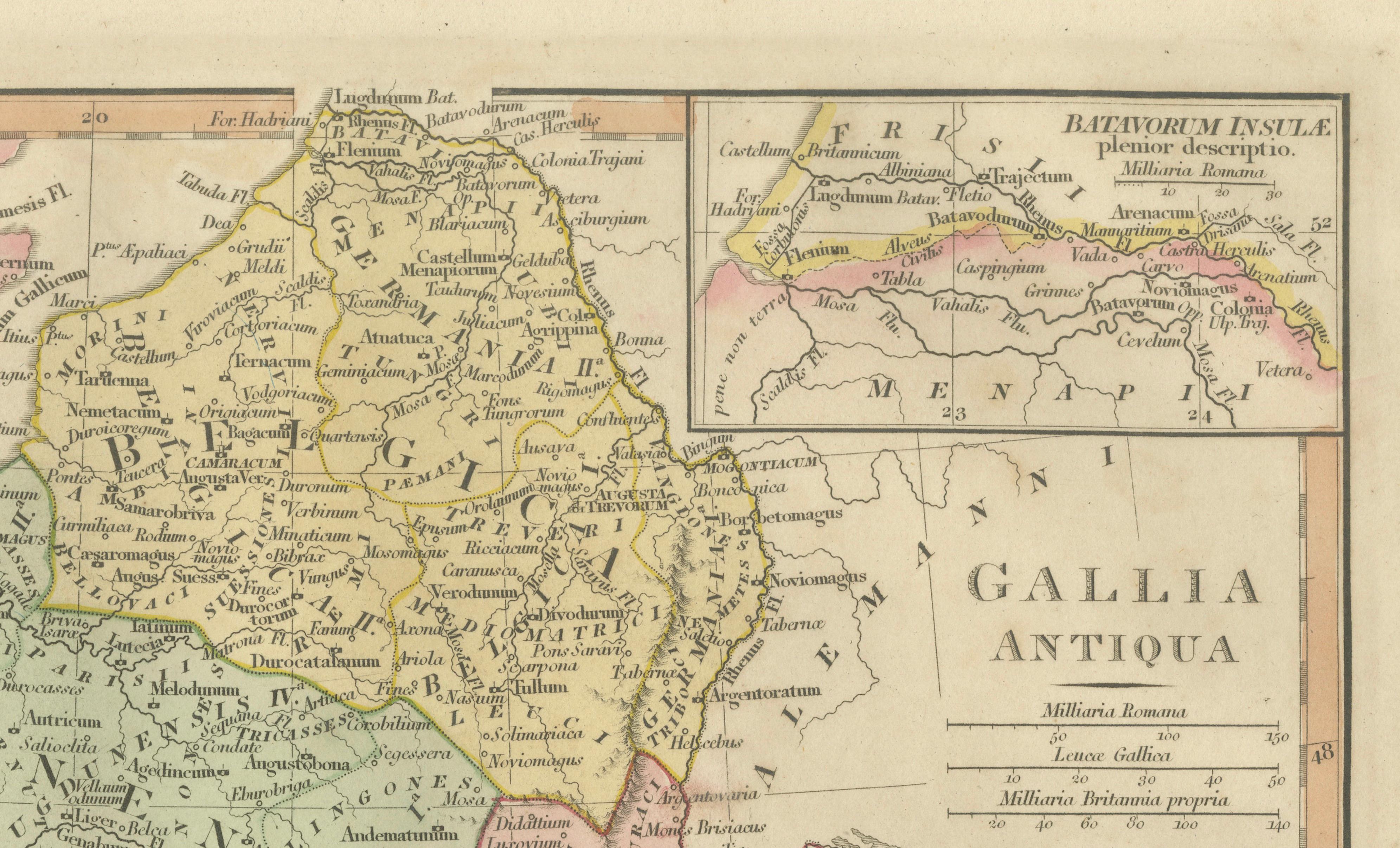 Roman Gaul Provinces Map — Gallia Antiqua, Classical France & Rhine, 1815