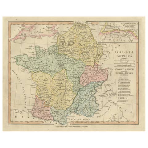 Roman Gaul Provinces Map — Gallia Antiqua, Classical France & Rhine, 1815
