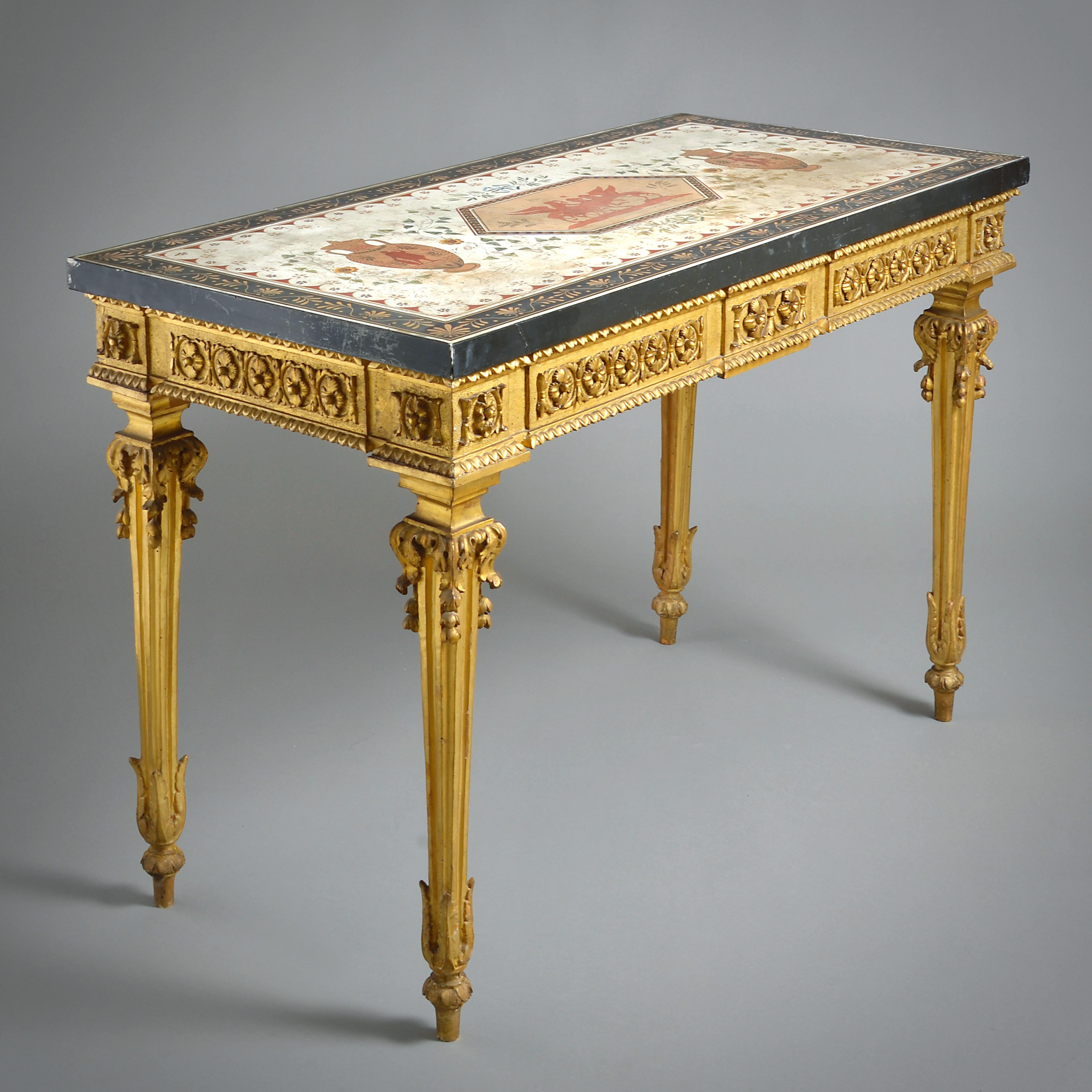 Table d'appoint en bois doré romain avec son plateau d'origine en scagliola Bon état - En vente à London, GB