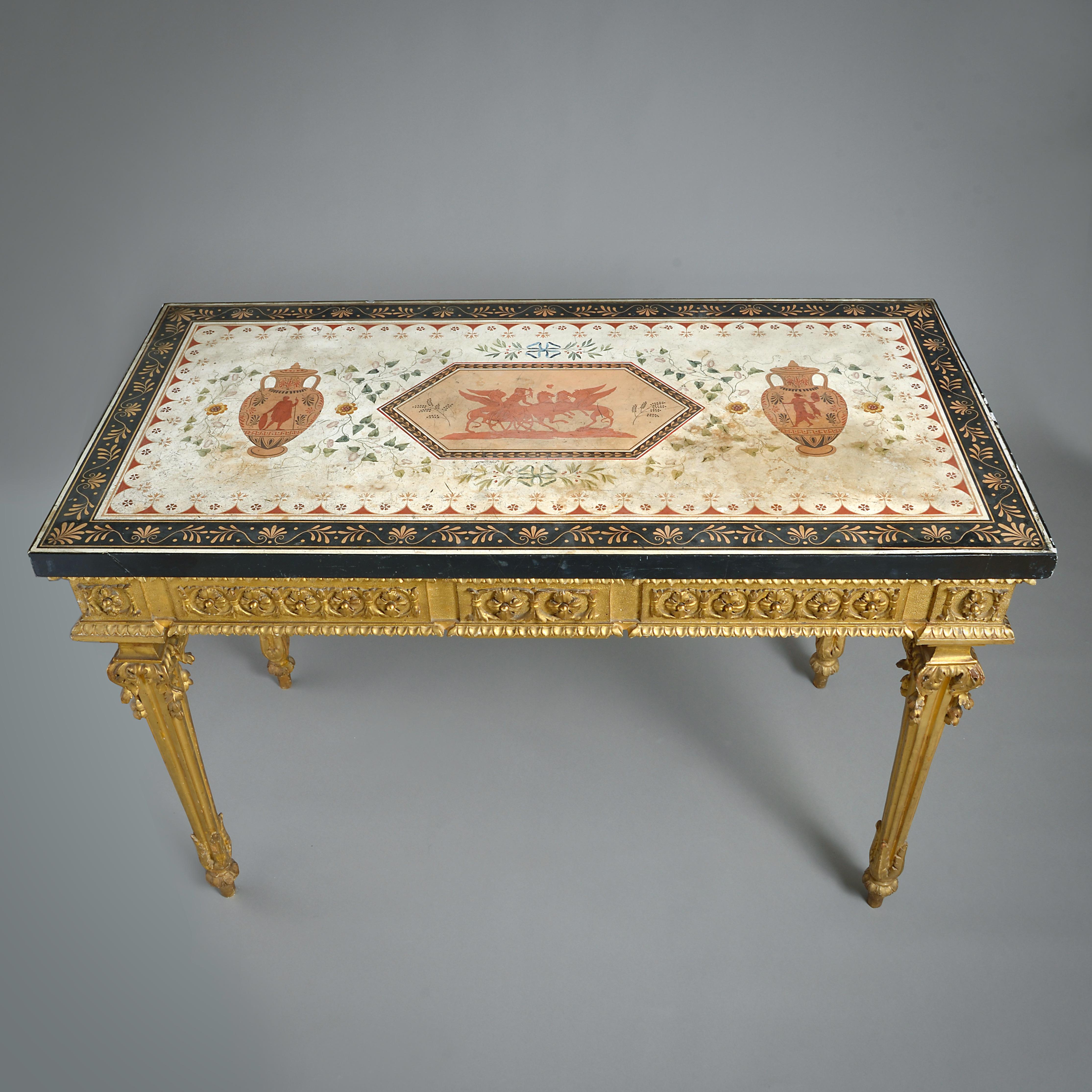 XVIIIe siècle et antérieur Table d'appoint en bois doré romain avec son plateau d'origine en scagliola en vente