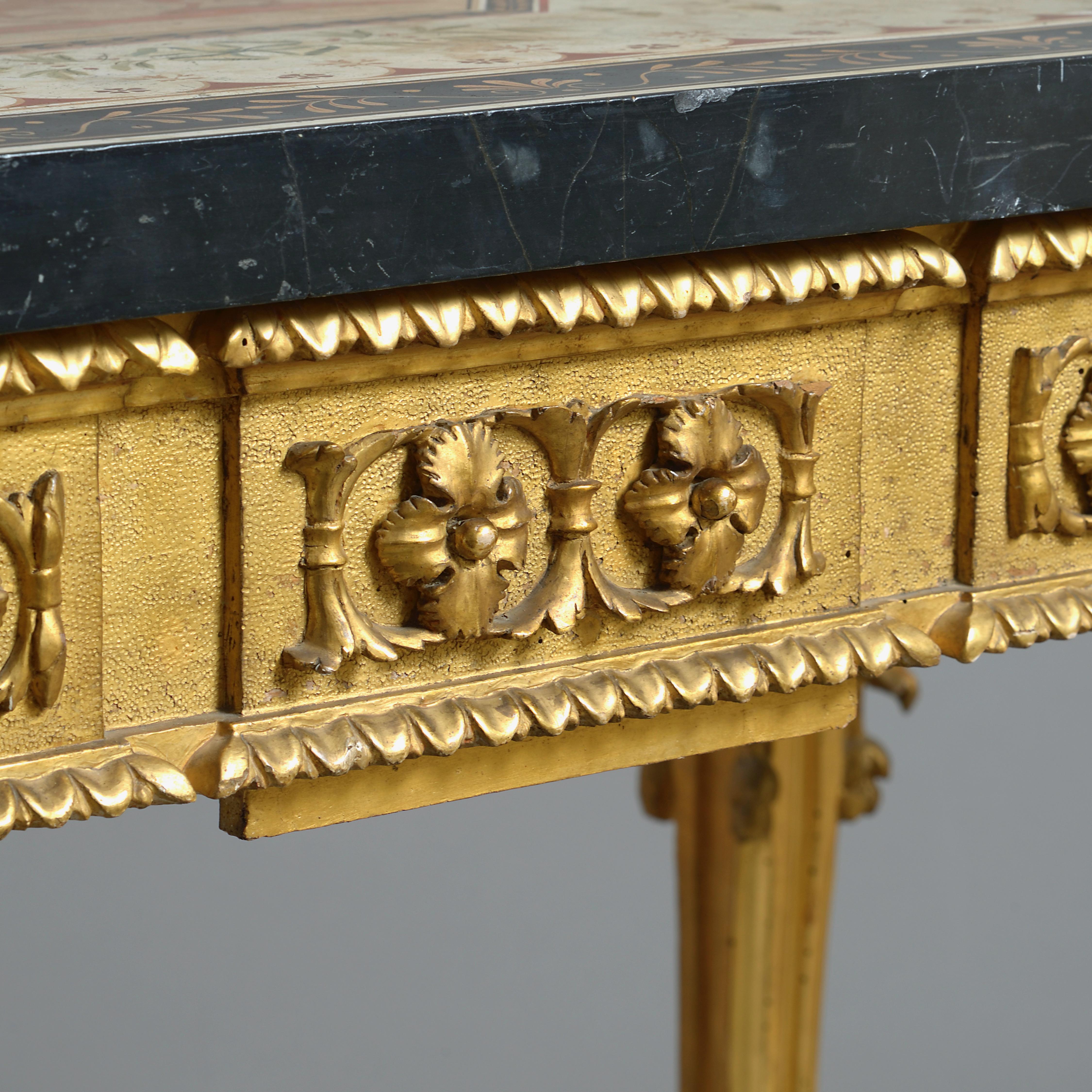 Scagliola Table d'appoint en bois doré romain avec son plateau d'origine en scagliola en vente