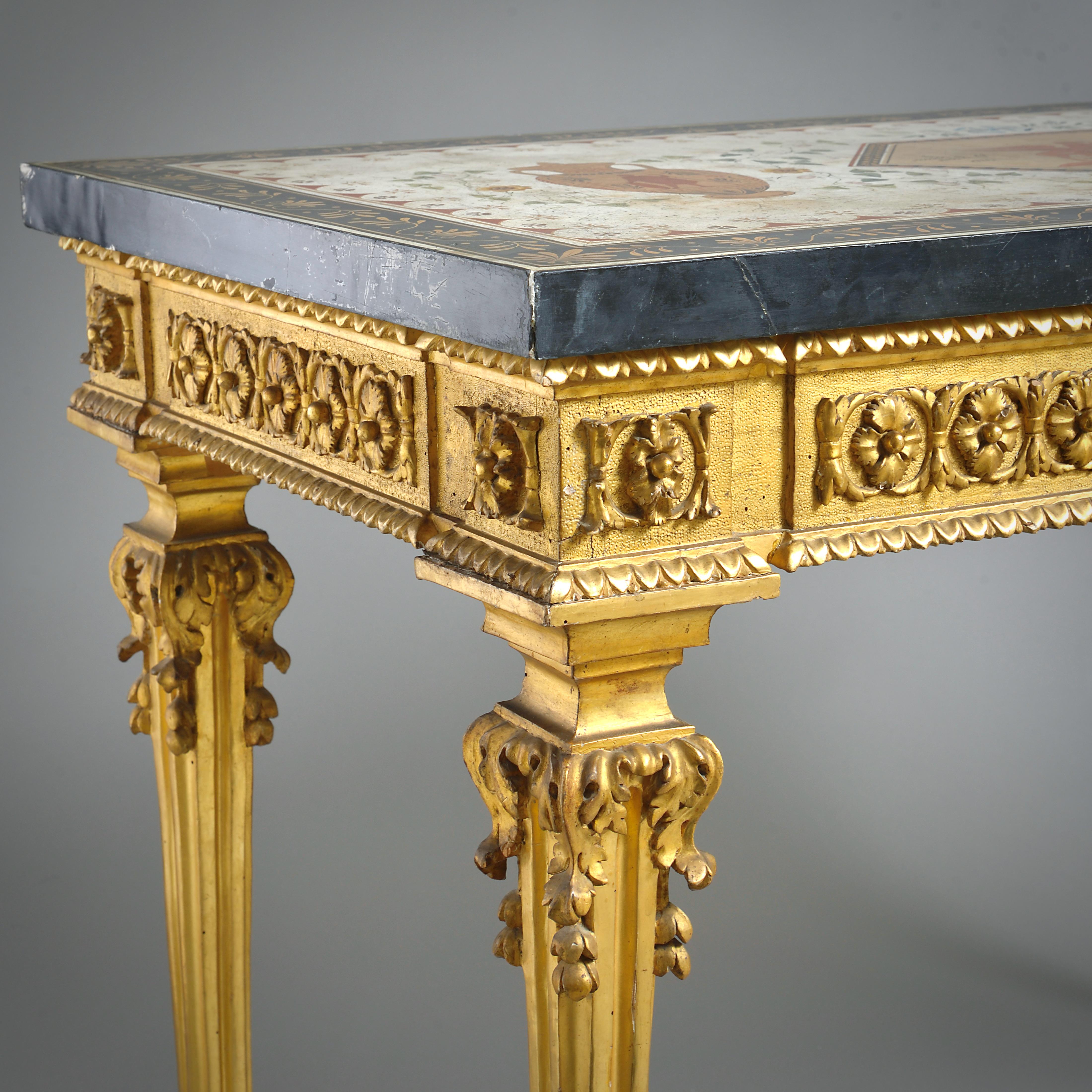 Table d'appoint en bois doré romain avec son plateau d'origine en scagliola en vente 2