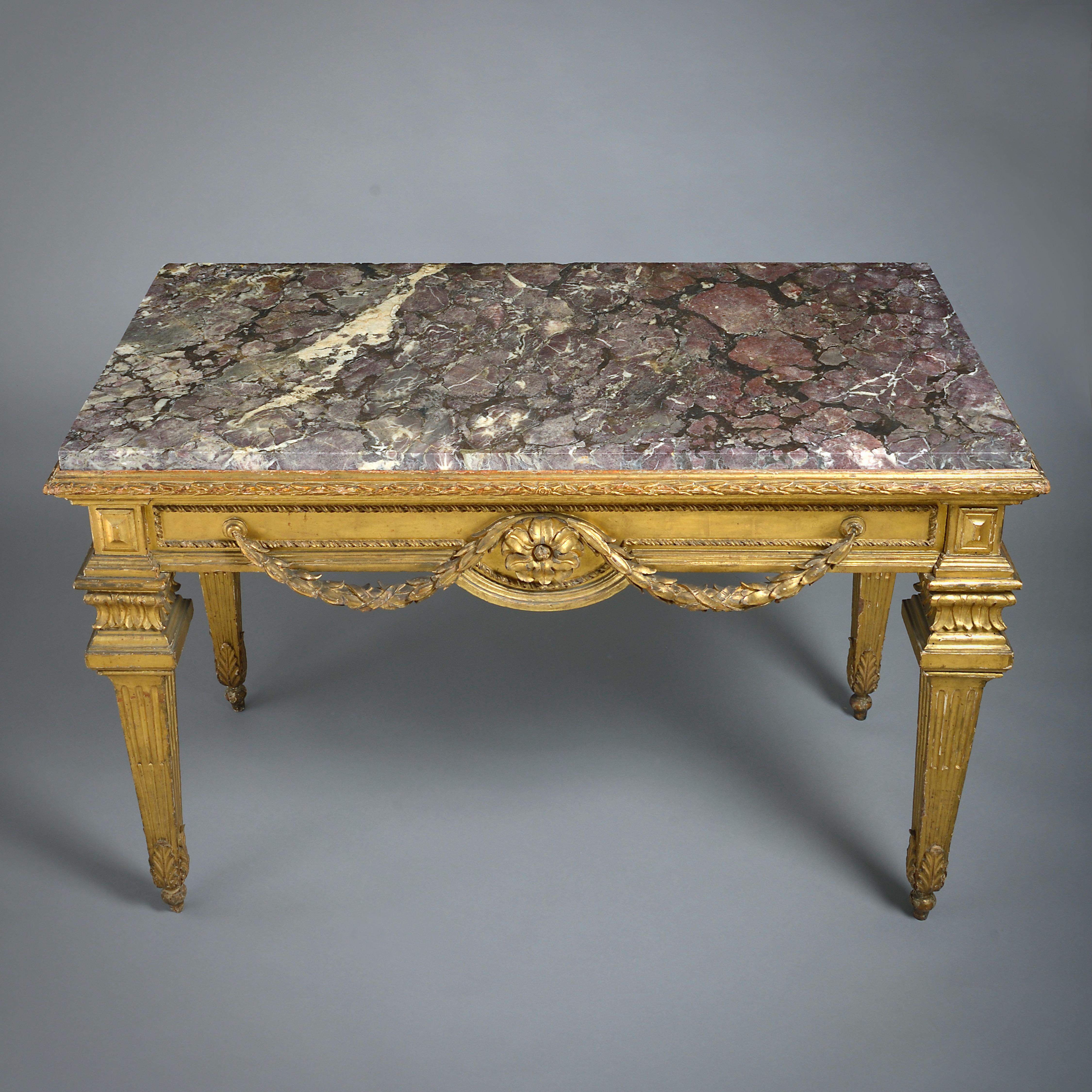 Marble Roman Giltwood Side Table For Sale