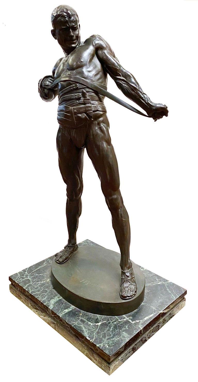 German Roman Gladiator Bronze by Heinrich Baucke For Sale
