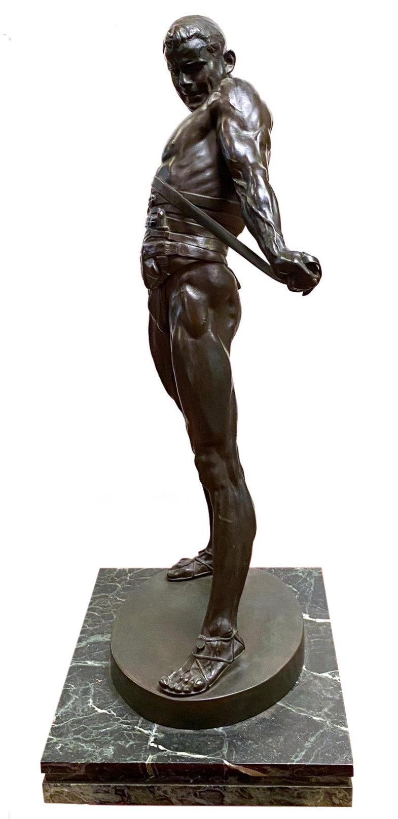 Roman Gladiator Bronze by Heinrich Baucke In Good Condition For Sale In New York, US