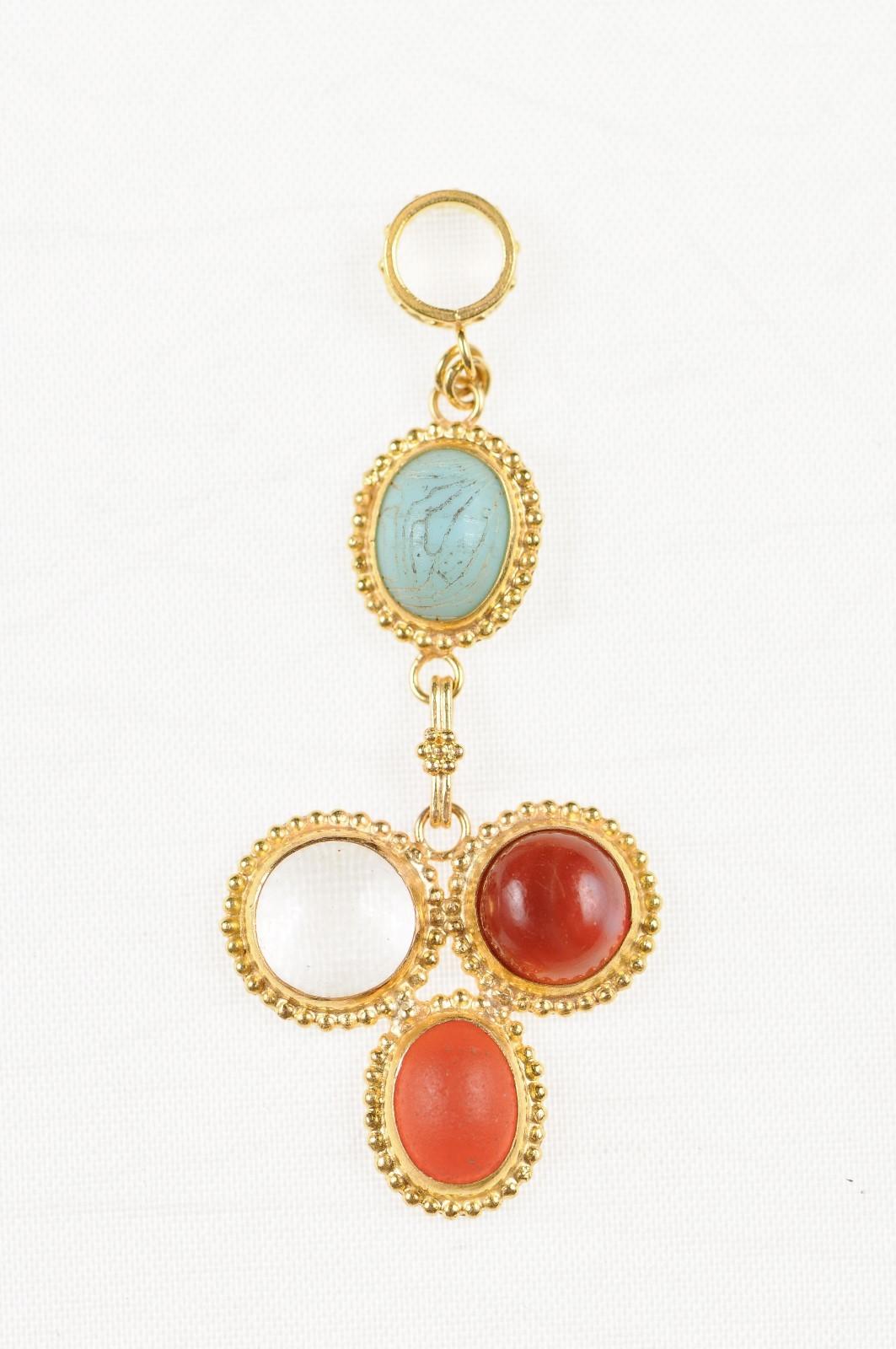 Classical Roman Roman Glass & 21k Gold Drop Pendant (pendant only) For Sale