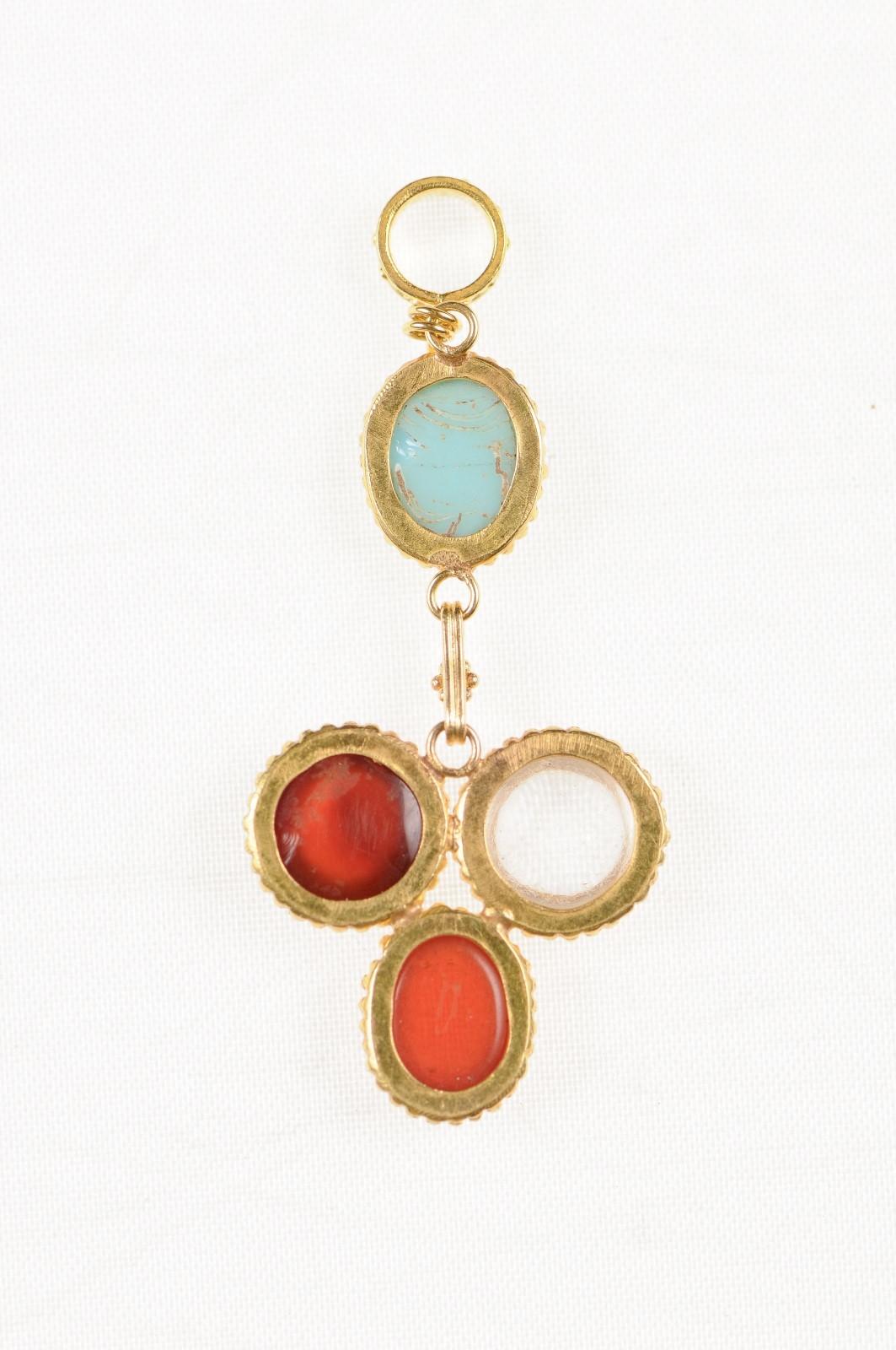 Roman Glass & 21k Gold Drop Pendant (pendant only) For Sale 2