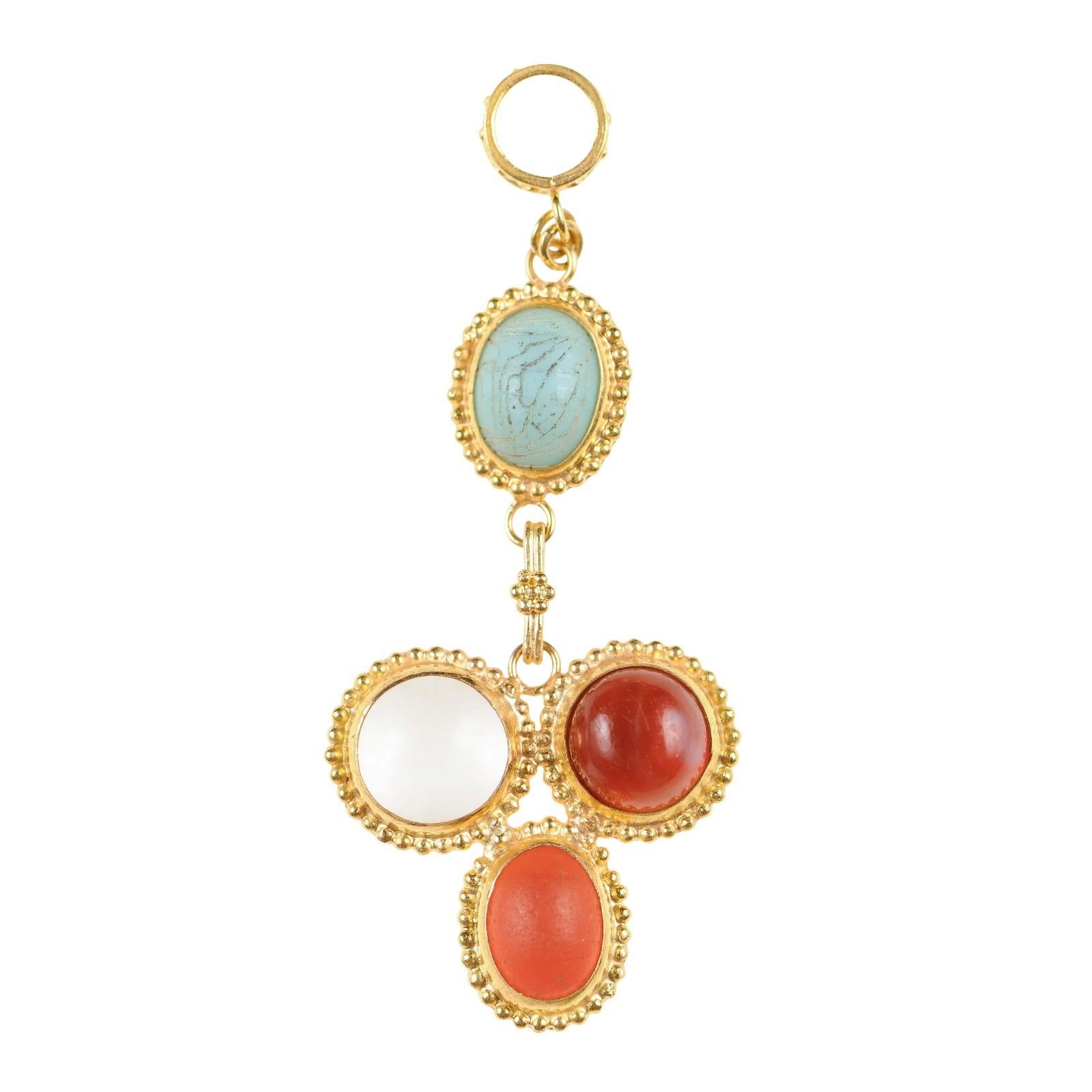 Roman Glass & 21k Gold Drop Pendant (pendant only) For Sale 4
