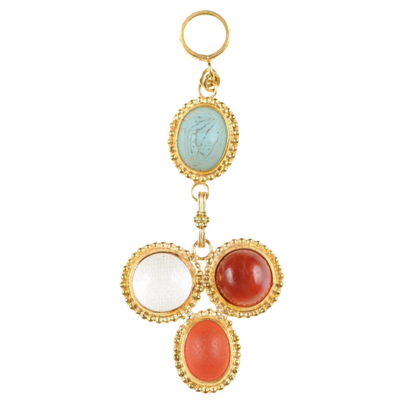 Roman Glass & 21k Gold Drop Pendant (pendant only) For Sale