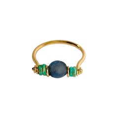 Roman Glass Bead and Turquoise '1st Century AD' 18 Kt Gold Ring