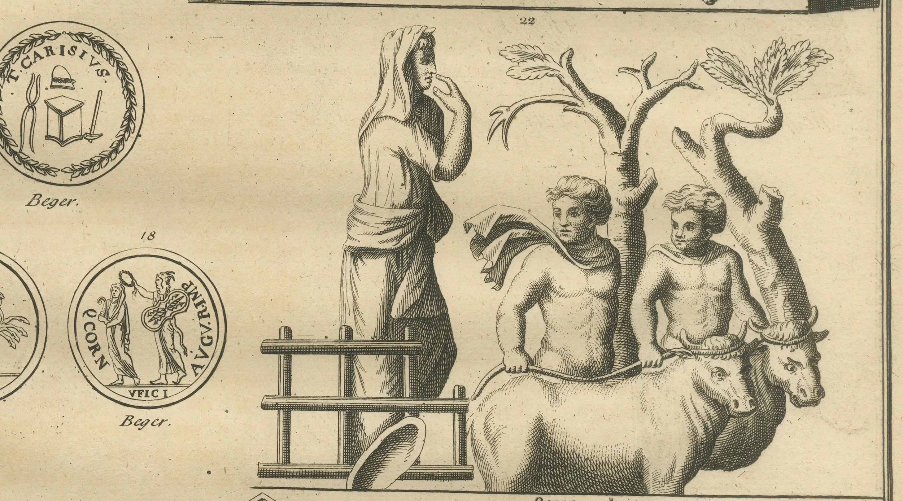 Roman Goddesses, Allegorical Statues and Coins, Composite Engraving, 1721