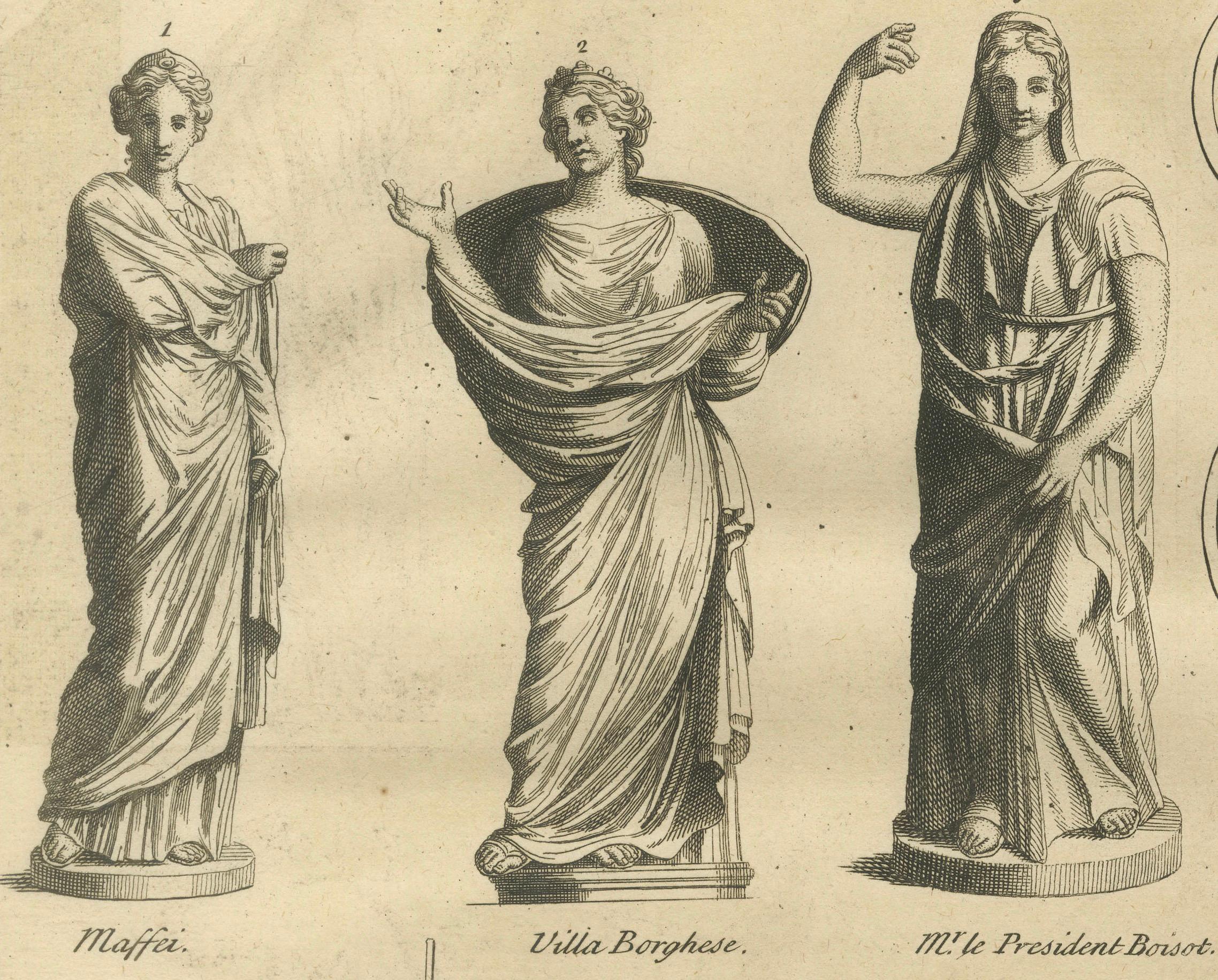 Roman Goddesses, Allegorical Statues and Coins, Composite Engraving, 1721