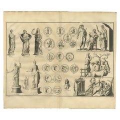 Roman Goddesses, Allegorical Statues and Coins, Composite Engraving, 1721