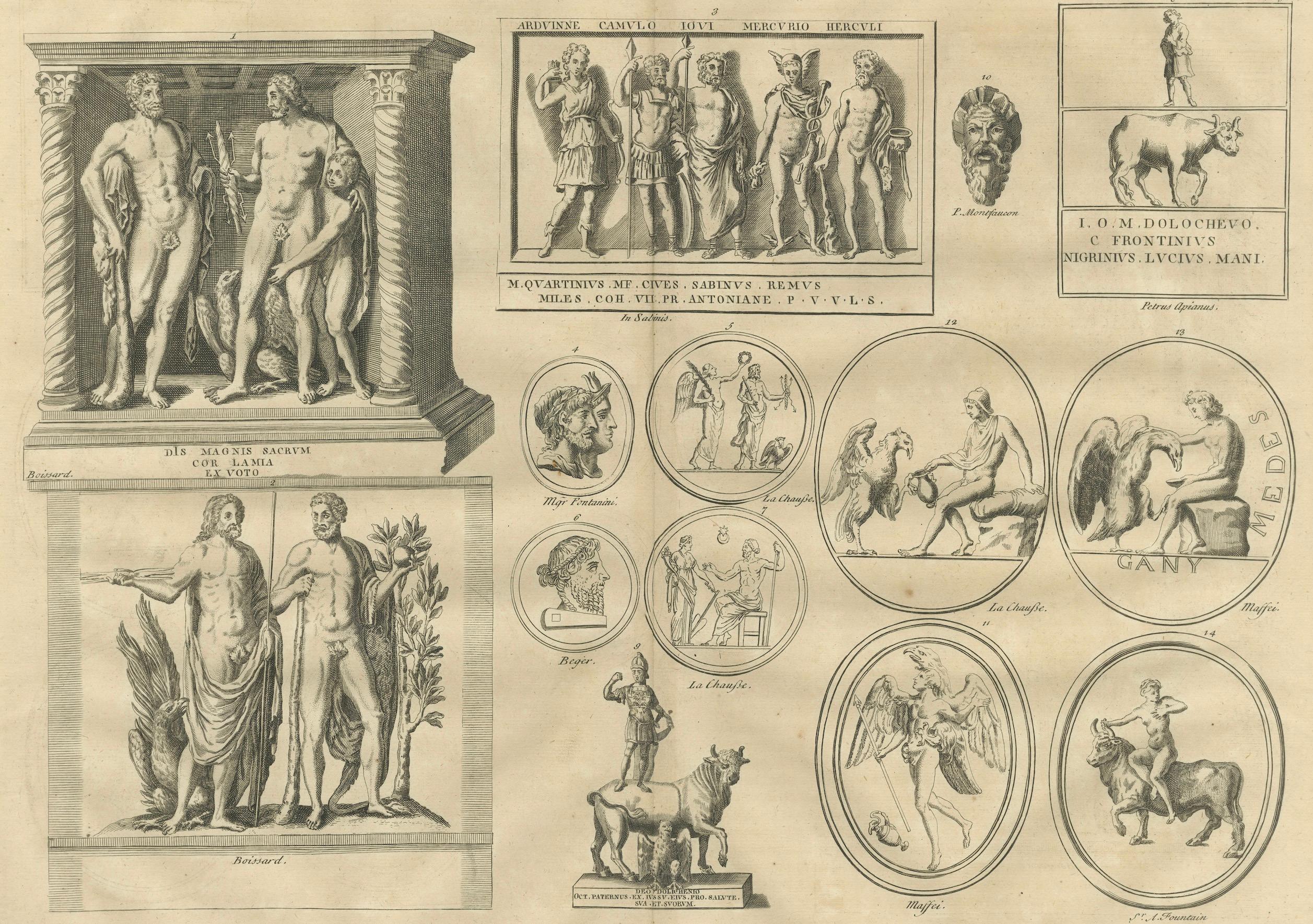 Roman Gods and Mythological Reliefs, Composite Classical Engraving, 1721