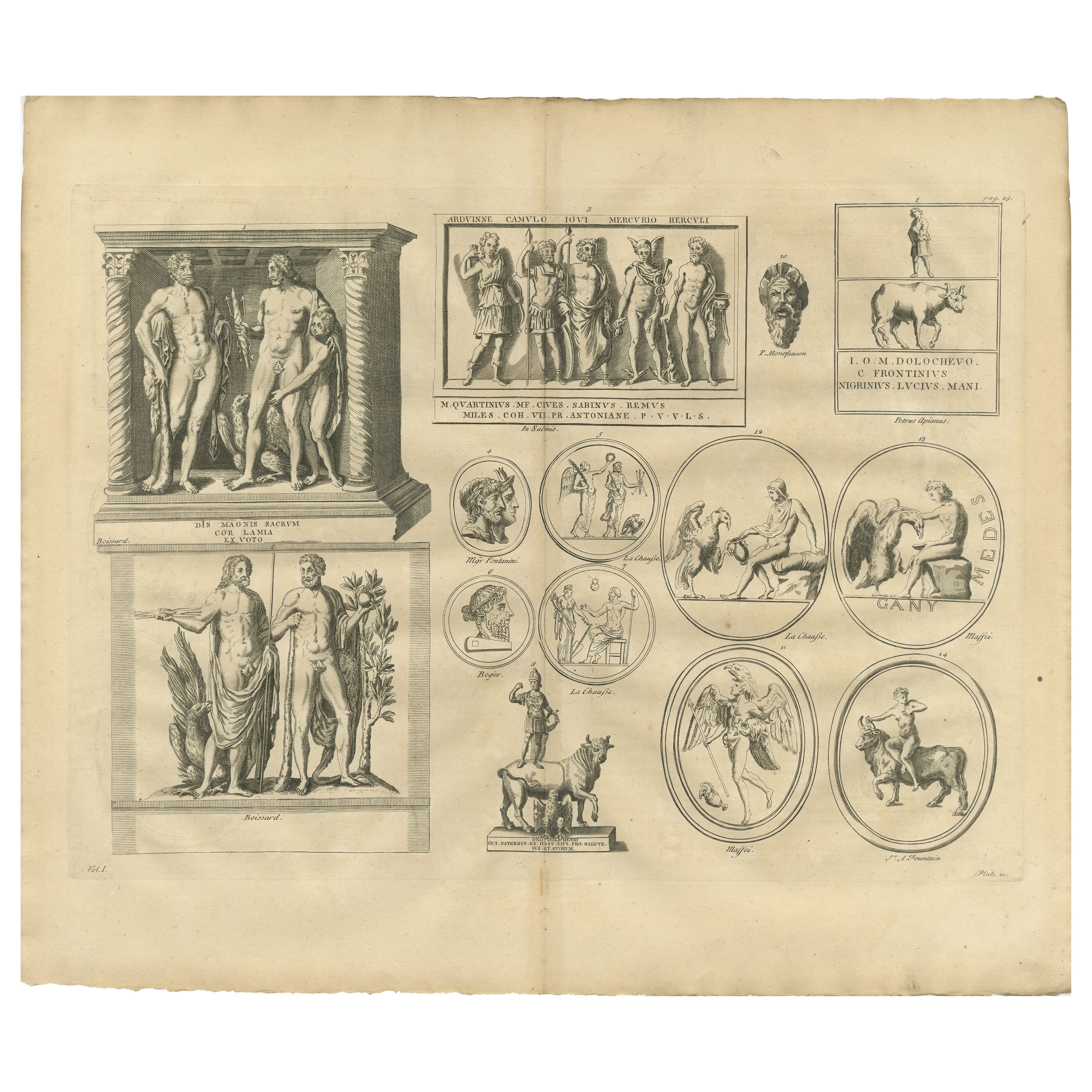 Roman Gods and Mythological Reliefs, Composite Classical Engraving, 1721