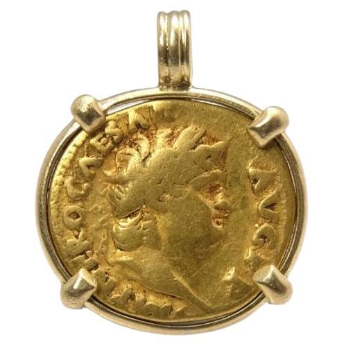 Roman Gold Coin Necklace - Nero and Salus (Goddess of Health) - Unique For Sale