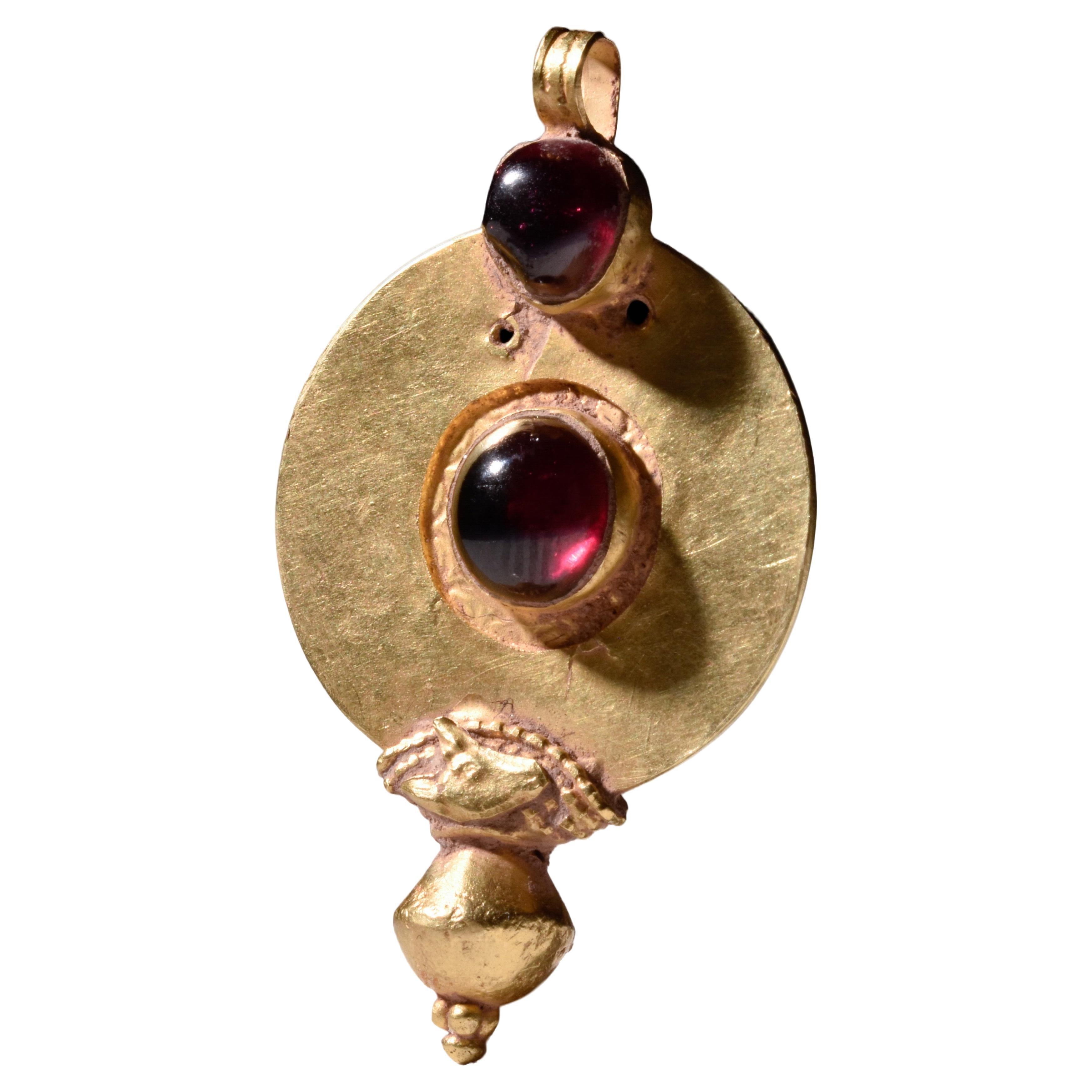 Roman Gold Pendant with Cabochons For Sale