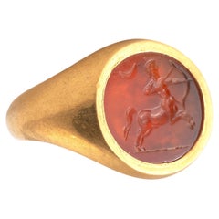 Roman Gold Ring With Carnelian Intaglio Of Centaur 2nd Century A.D.