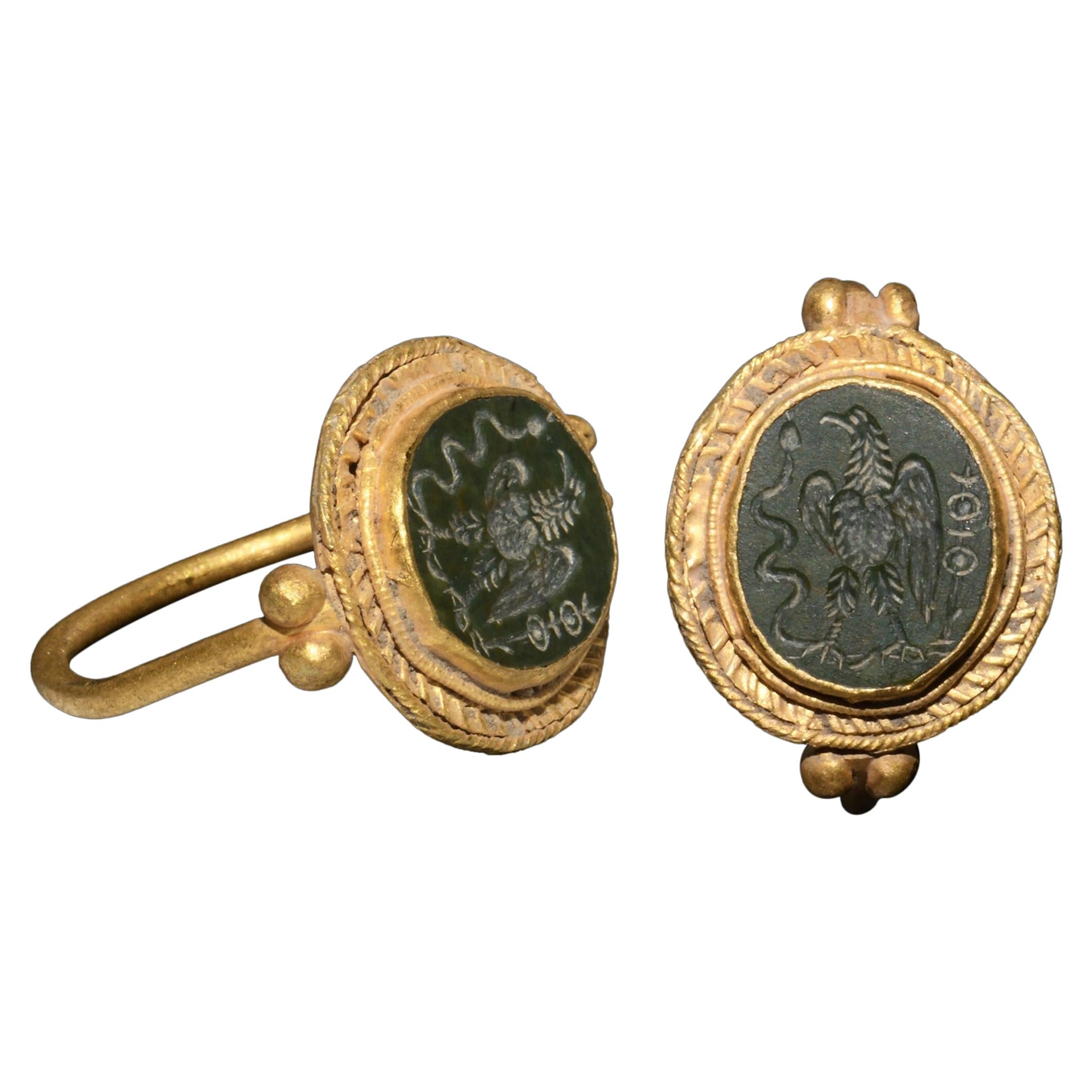 Roman Gold Ring with Eagle Gemstone, 4th Century AD