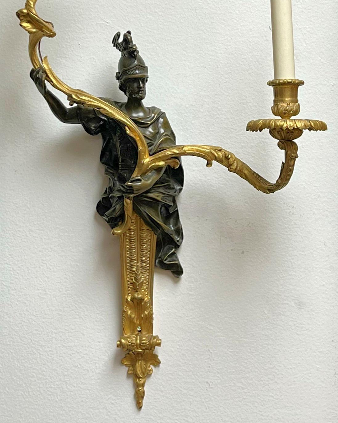 Neoclassical Revival Roman / Greek Neoclassical Figural Bronze Two-Light Sconces
