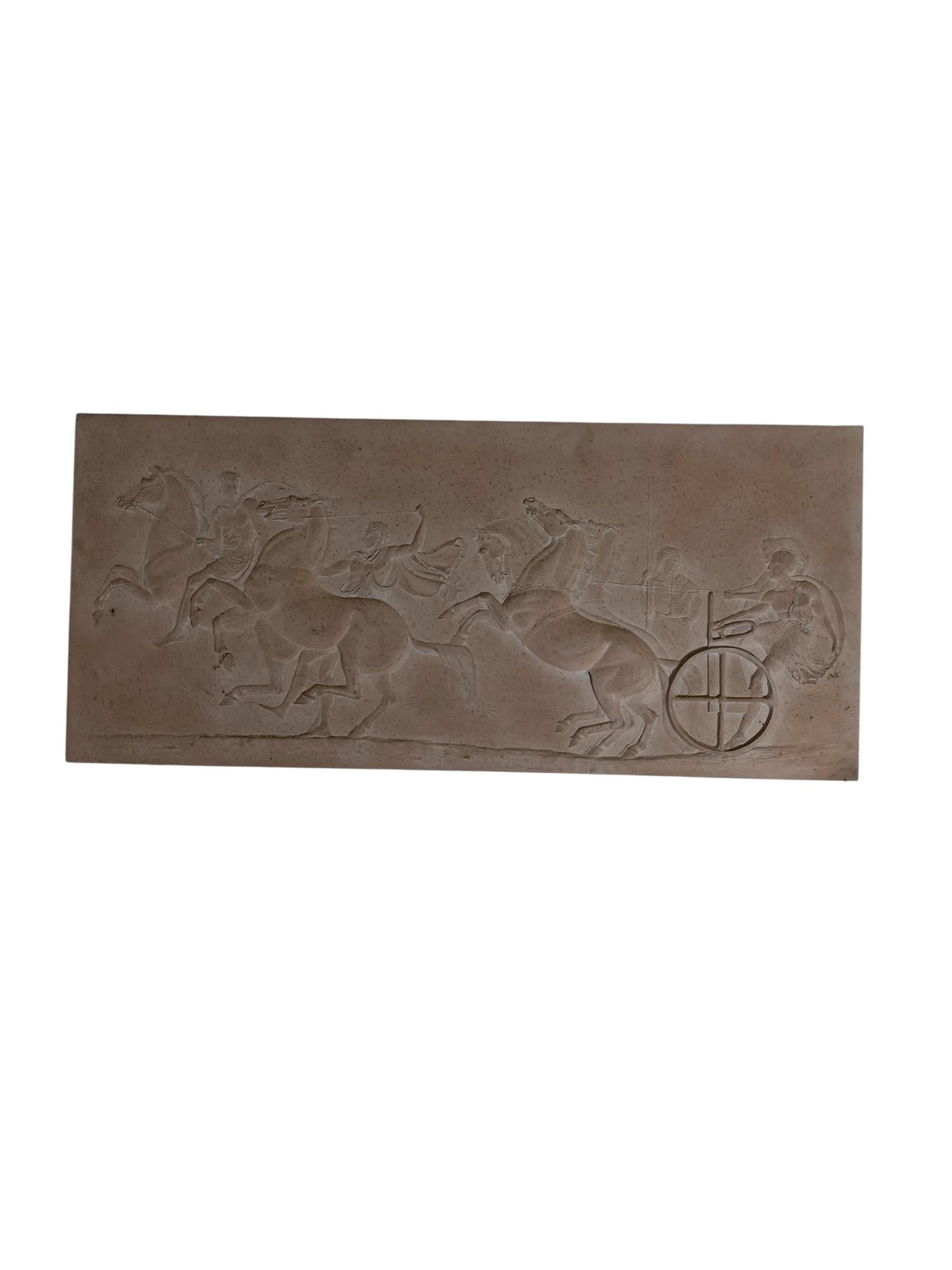 Roman Greek Plaster Frieze chariot driver & Horses compete an Aphobates Contest For Sale 4