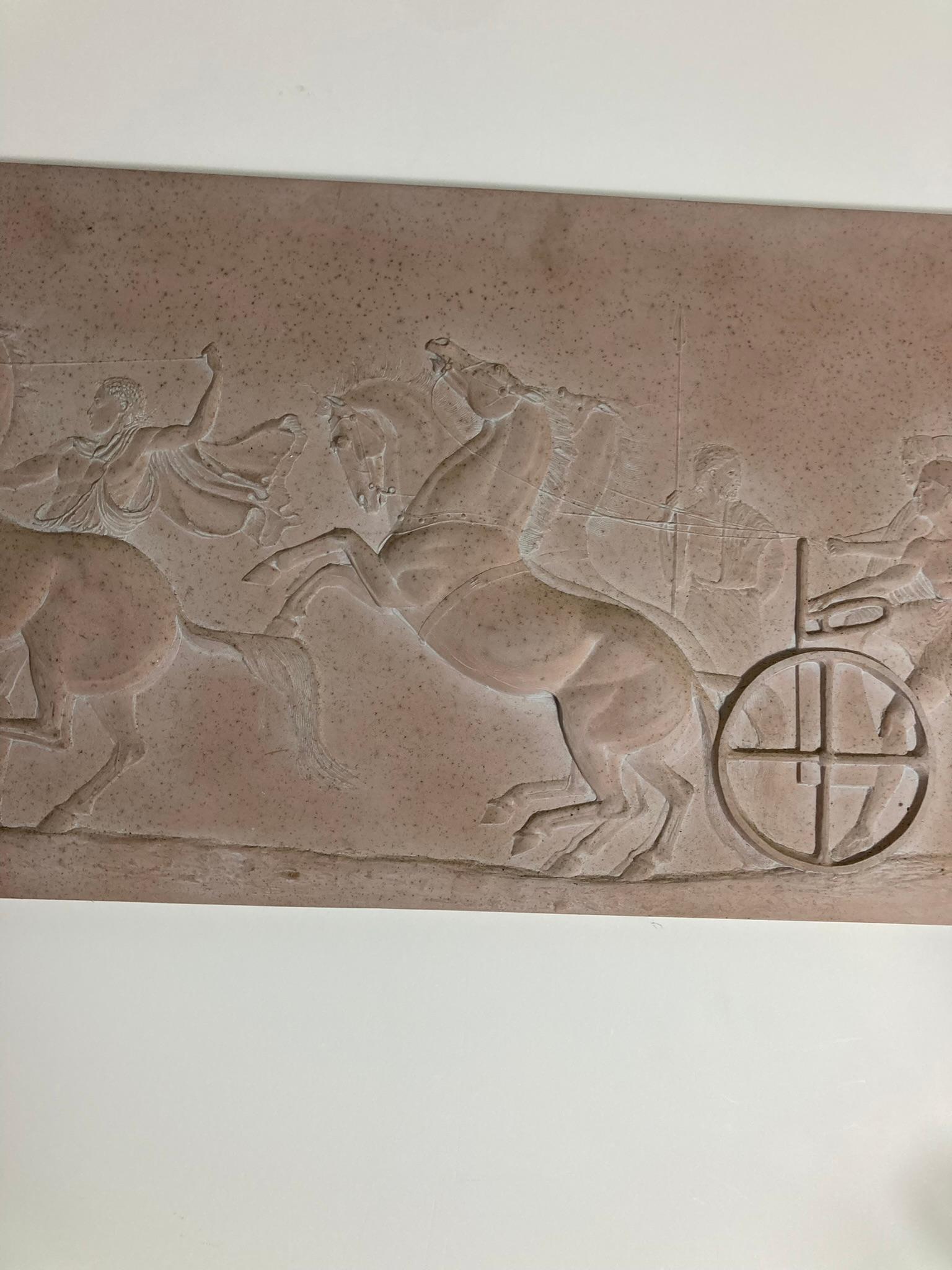 Italian Roman Greek Plaster Frieze chariot driver & Horses compete an Aphobates Contest For Sale
