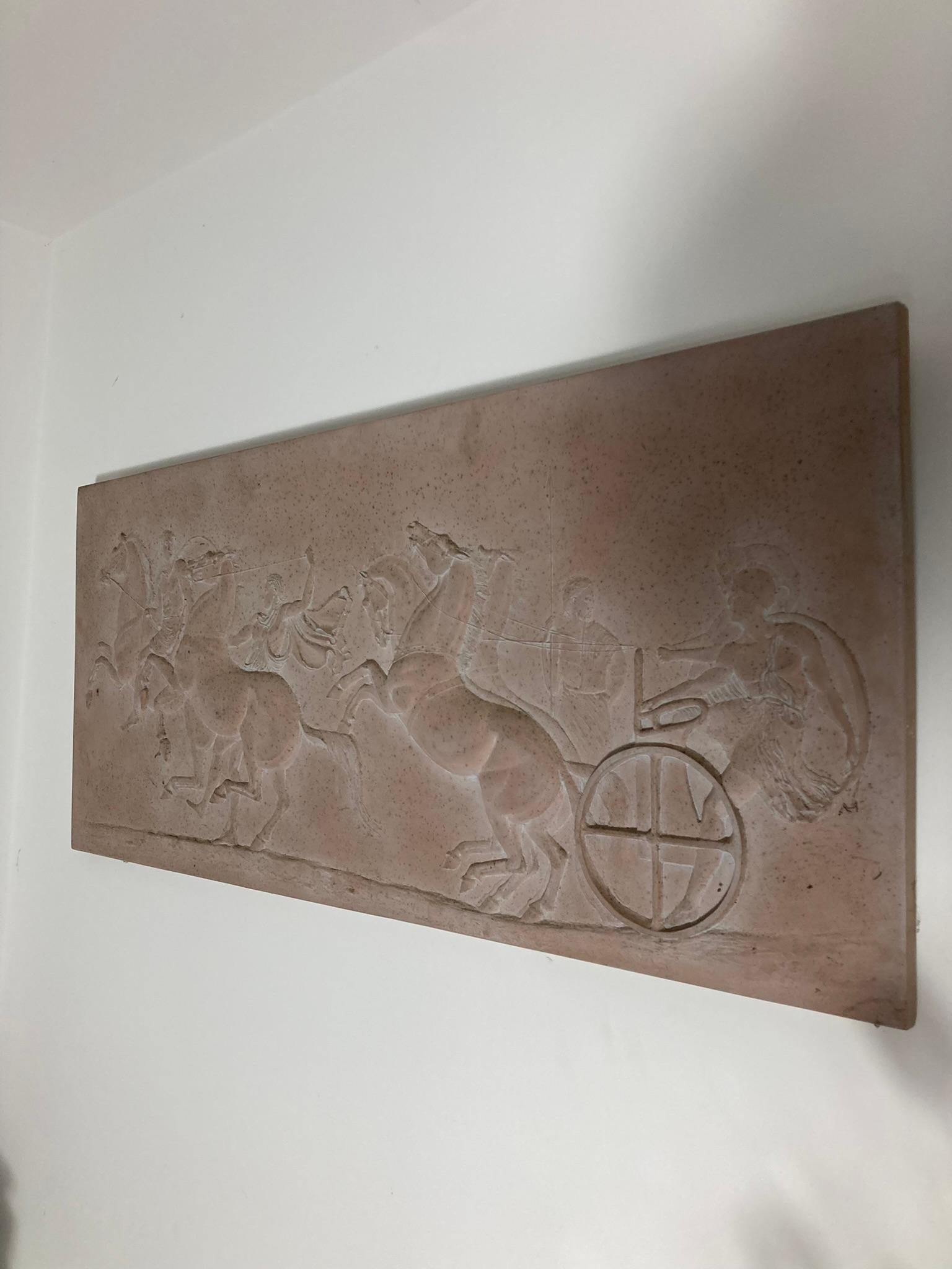Roman Greek Plaster Frieze chariot driver & Horses compete an Aphobates Contest In Good Condition For Sale In Bishop's Stortford, GB