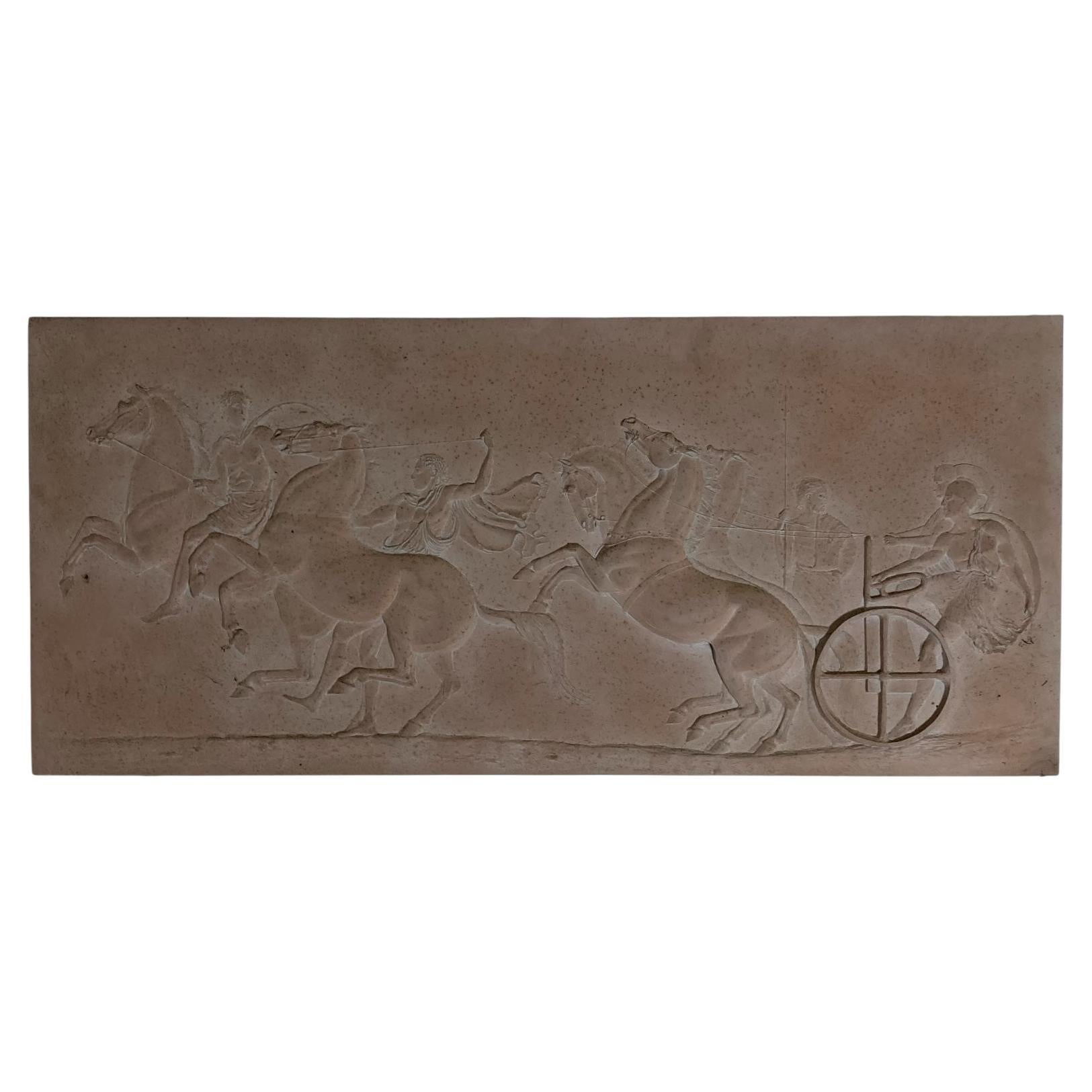 Roman Greek Plaster Frieze chariot driver & Horses compete an Aphobates Contest For Sale