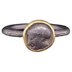 Roman Head Coin Ring, 'Replica' Stacker Ring 24K Gold & Silver Handmade