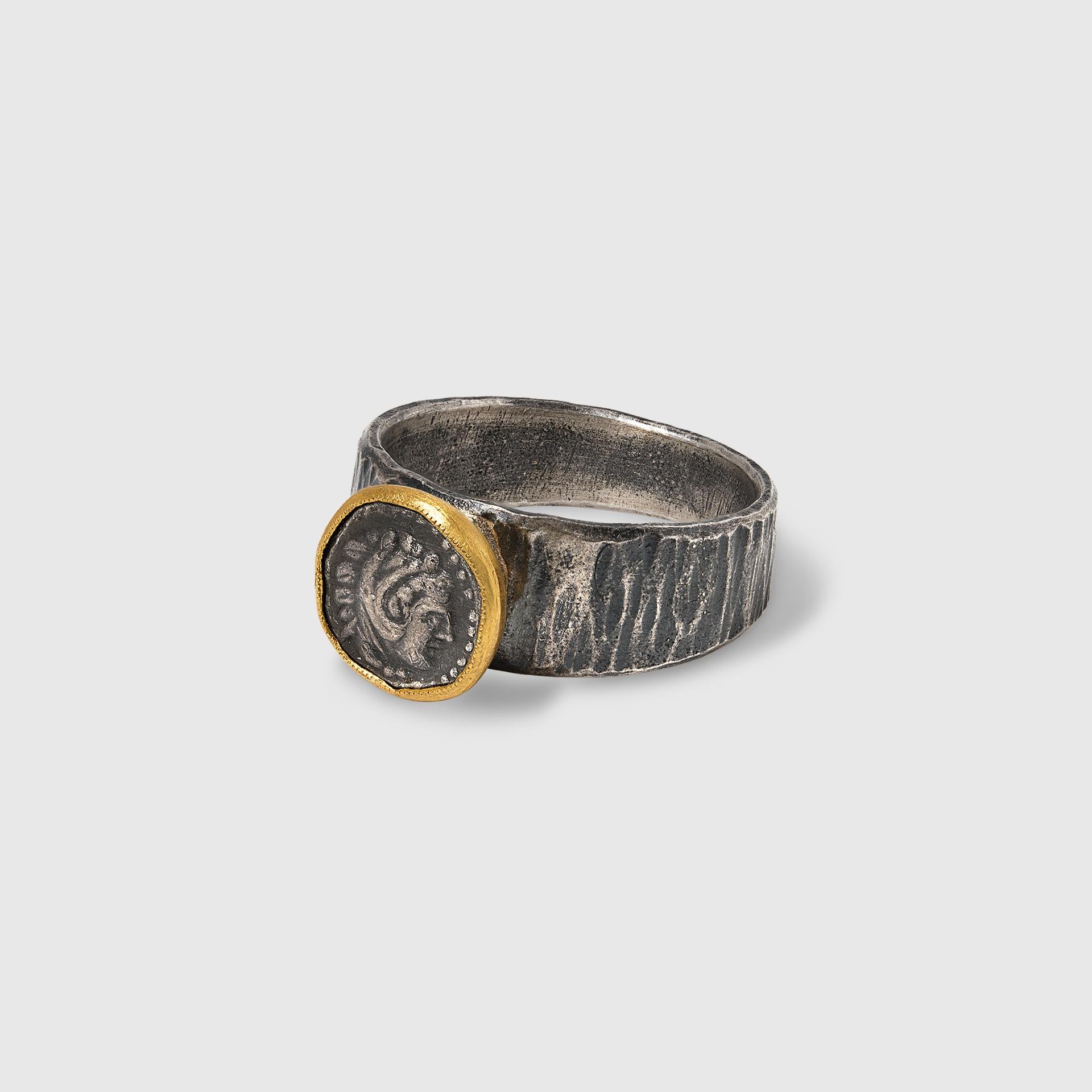 Classical Roman Greek Head, Alexander the Great, Miniature Coin 'Replica' Stacker Ring For Sale