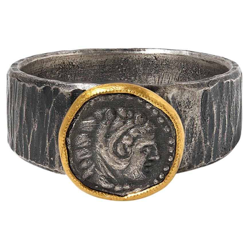 Greek Head, Alexander the Great, Miniature Coin 'Replica' Stacker Ring For Sale